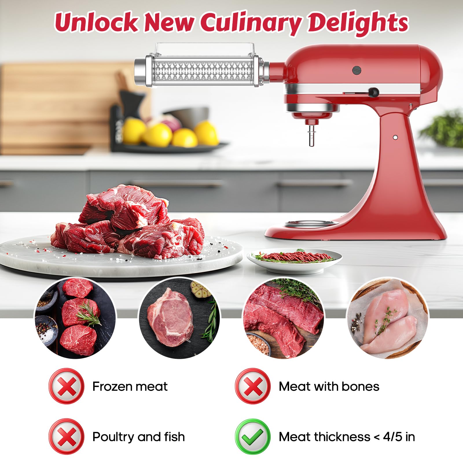 FOCOllK Meat Tenderizer Tool for KitchenAid Mixer - Aluminum, Silver, Fits All Stand Mixers, Model F2401, Easy Clean & Use