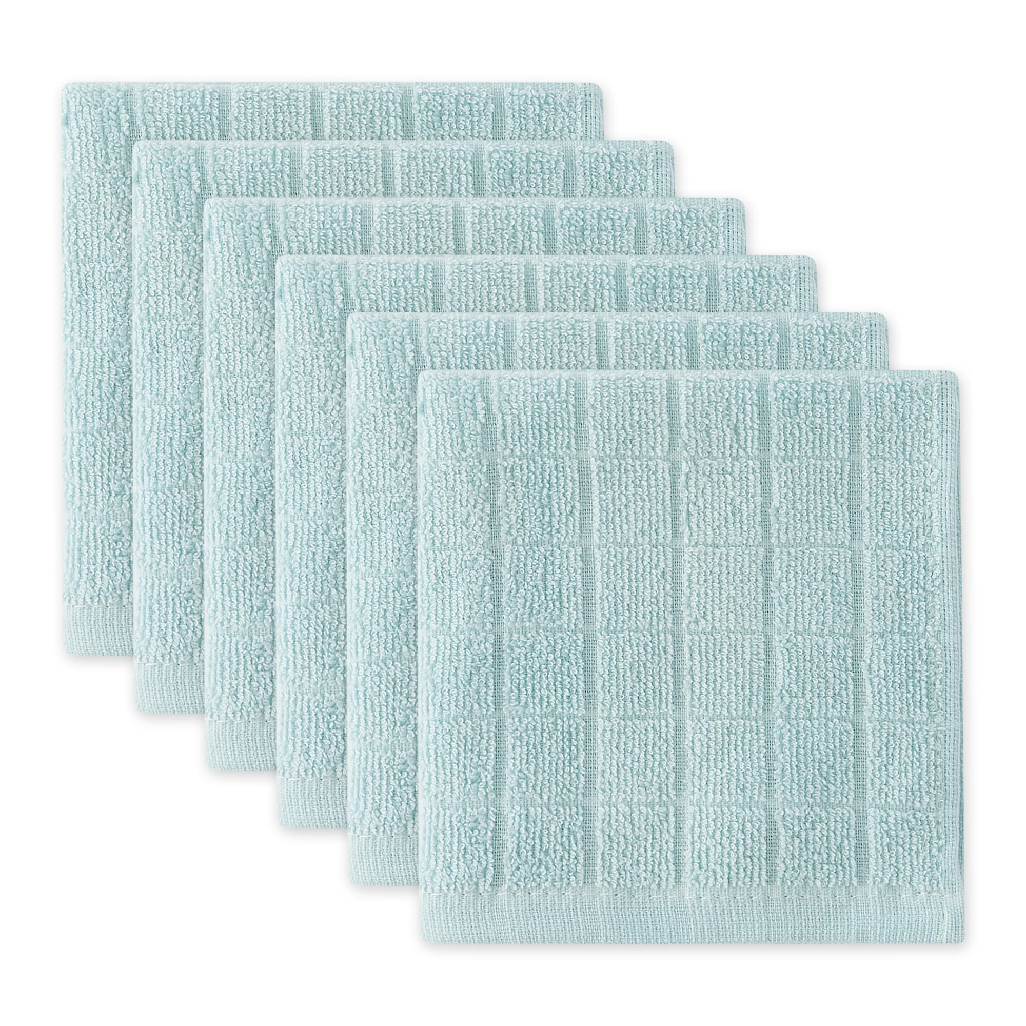 Dii Basic Terry Collection Solid Windowpane Dishcloth Set, 12X12, Robin'S Egg Blue, 6 Count