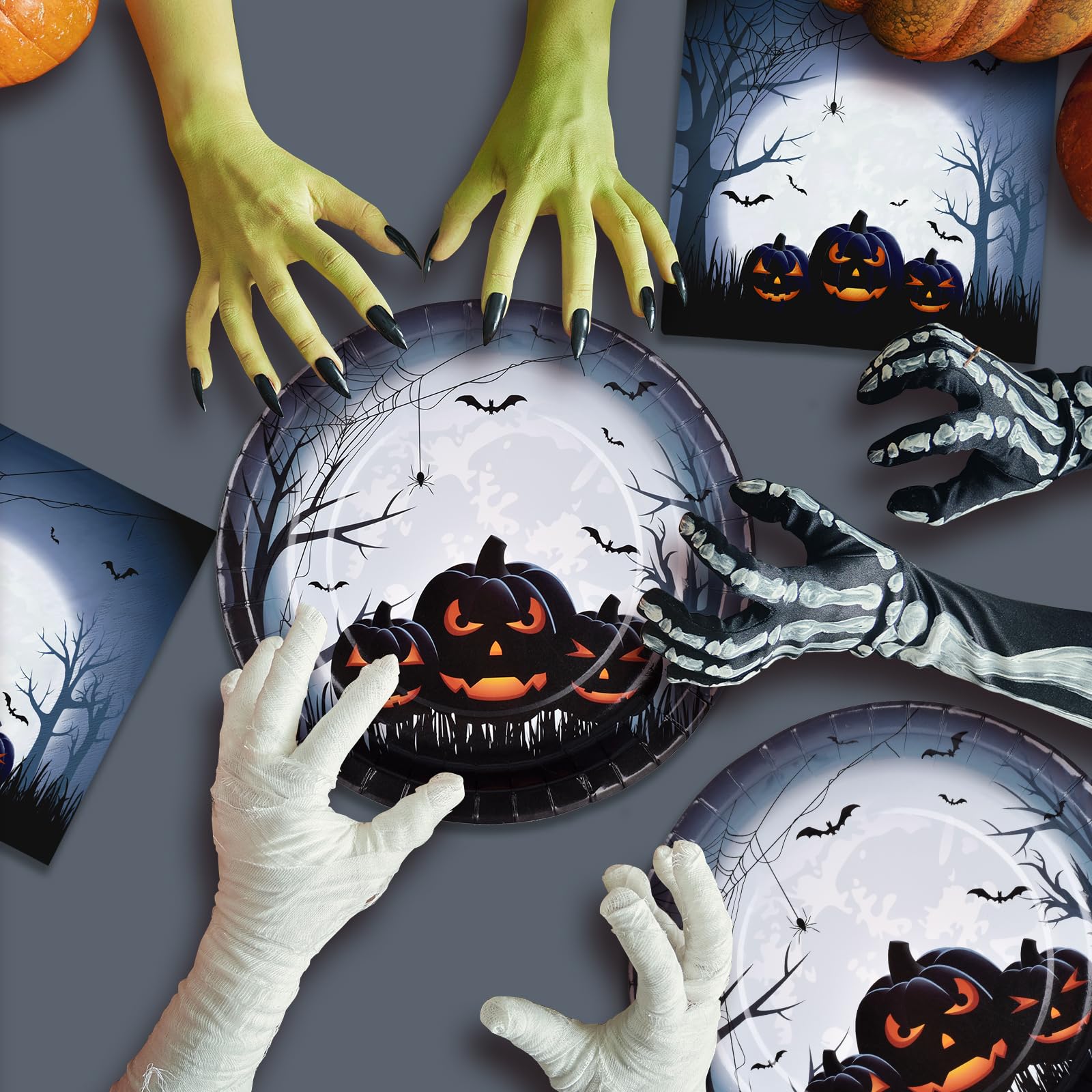 Gatherfun Halloween Party Supplies Anger Black Pumpkin Disposable 10 Inch Big Paper Plates And Paper Napkins For Spooky Hallowee
