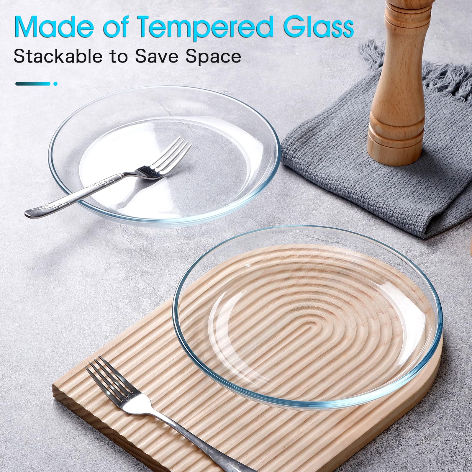 Nutriups 2 Pack 9 Inch Glass Plates, Clear Tempered Glass Dinner Plates, Glass Serving Dinnerware For Pasta, Salad, Dishwasher A