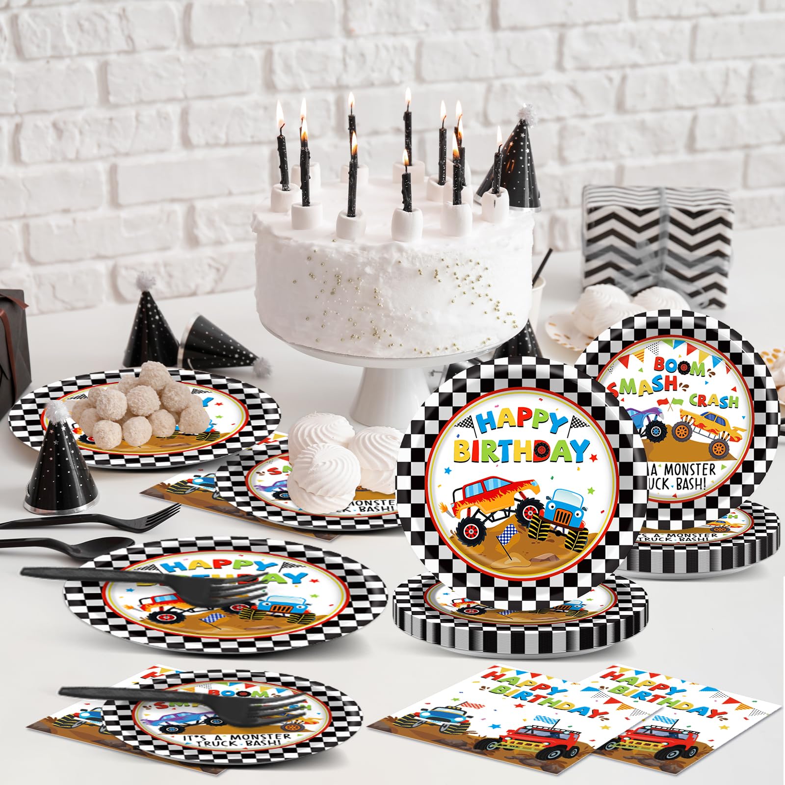 Monster Truck Party Tableware Set Monster Truck Plates And Napkins Monster Truck Party Supplies Decorations For Kids Boys Monste