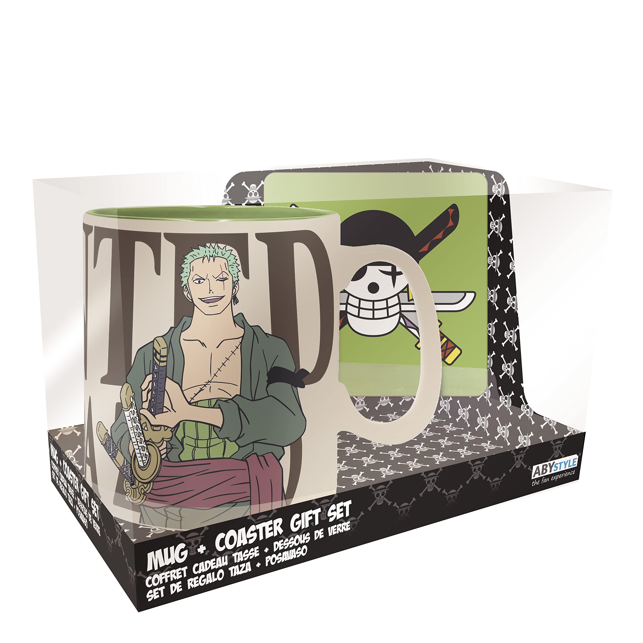 ABYSTYLE Zoro Ceramic Coffee Tea Mug 16 Oz. & Absorbent Coaster Gift Set Anime Manga Drinkware 2 Pcs