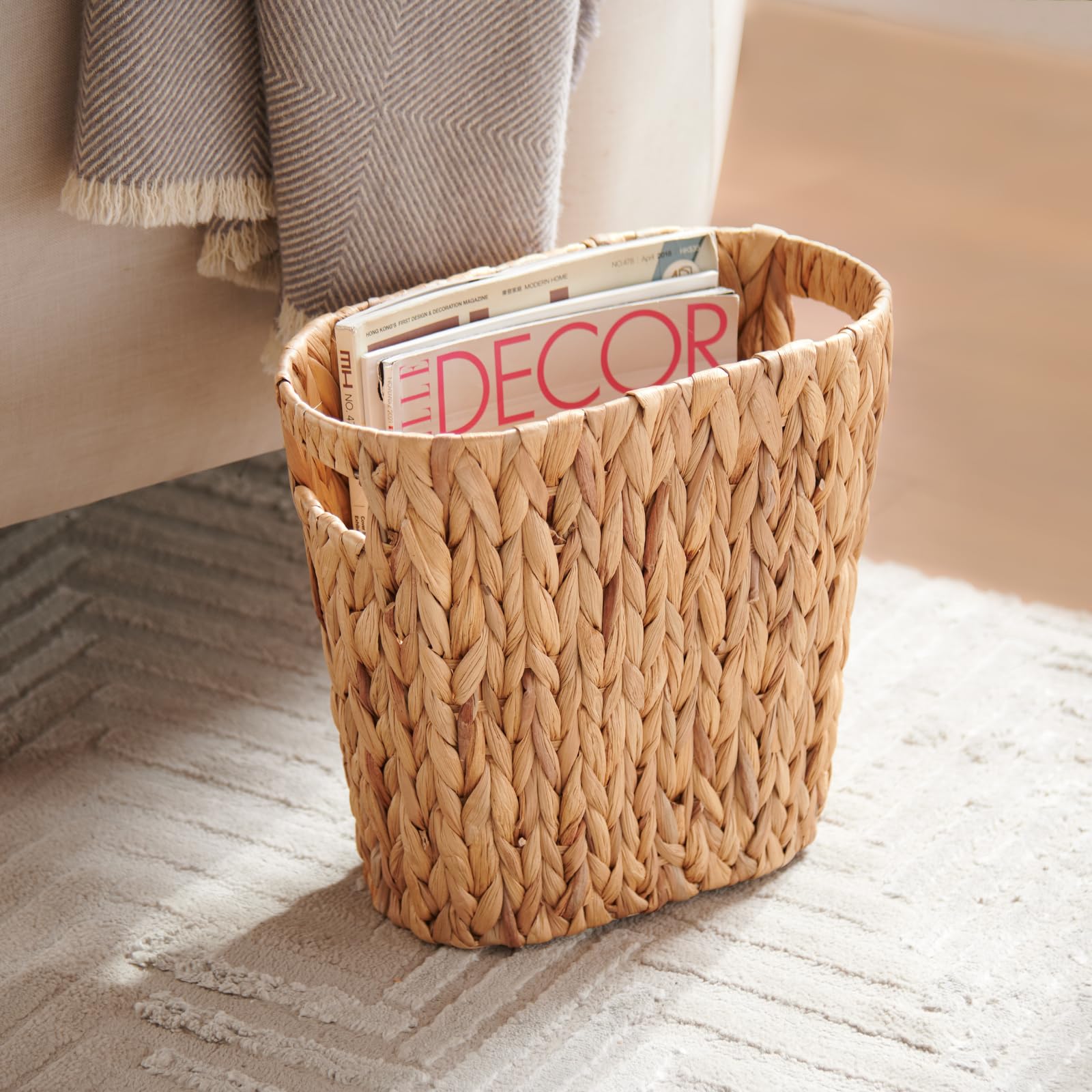 Yangqihome Bathroom Trash Can, Handwoven Wicker Trash Can With Handles For Bedroom, Living Roon, Kitchen, Bathroom And Office, W