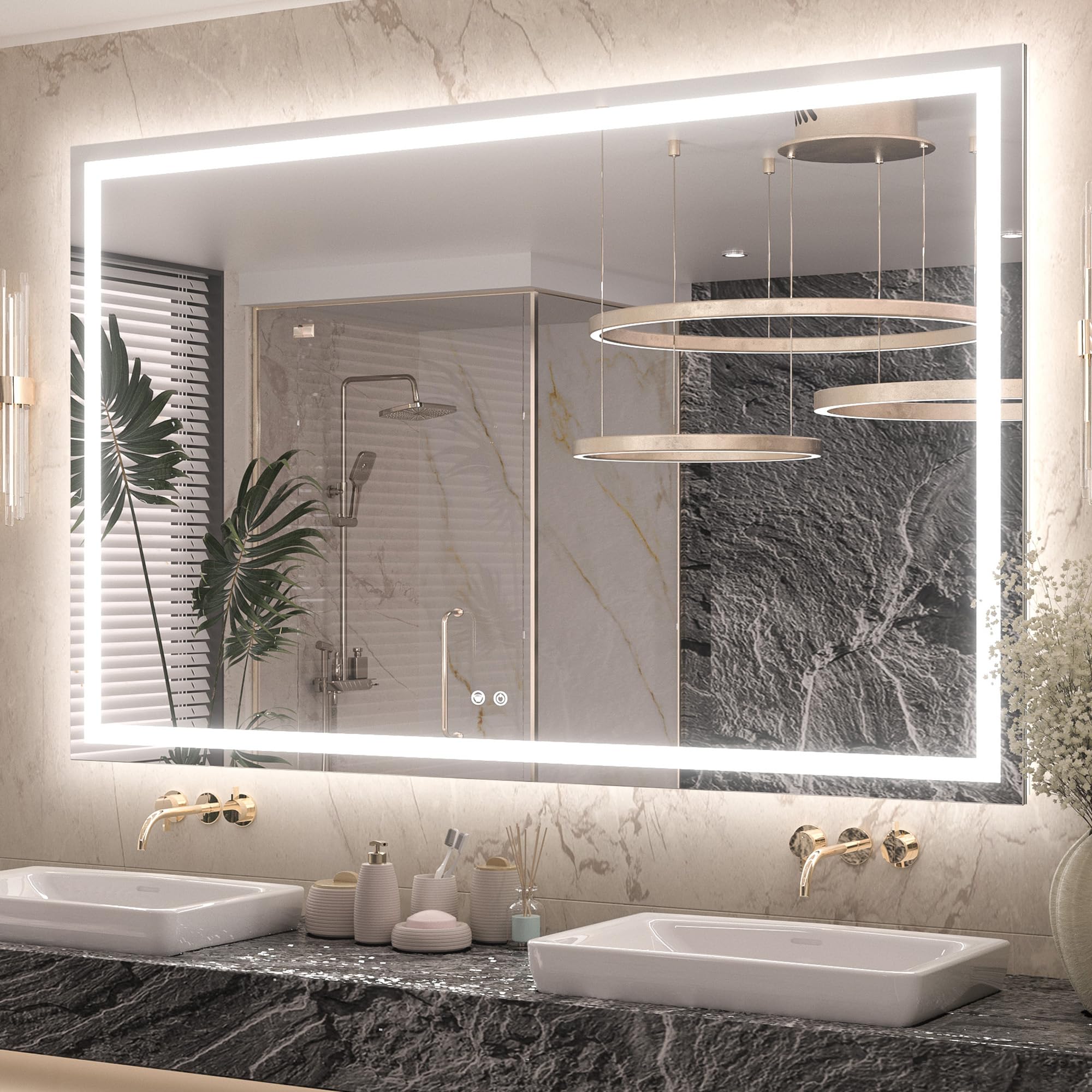 Keonjinn 60     X 40     Lighted Mirror For Bathroom Wall, Led Mirror With Frontlit & Backlit, Large Bathroom Mirror With Lights