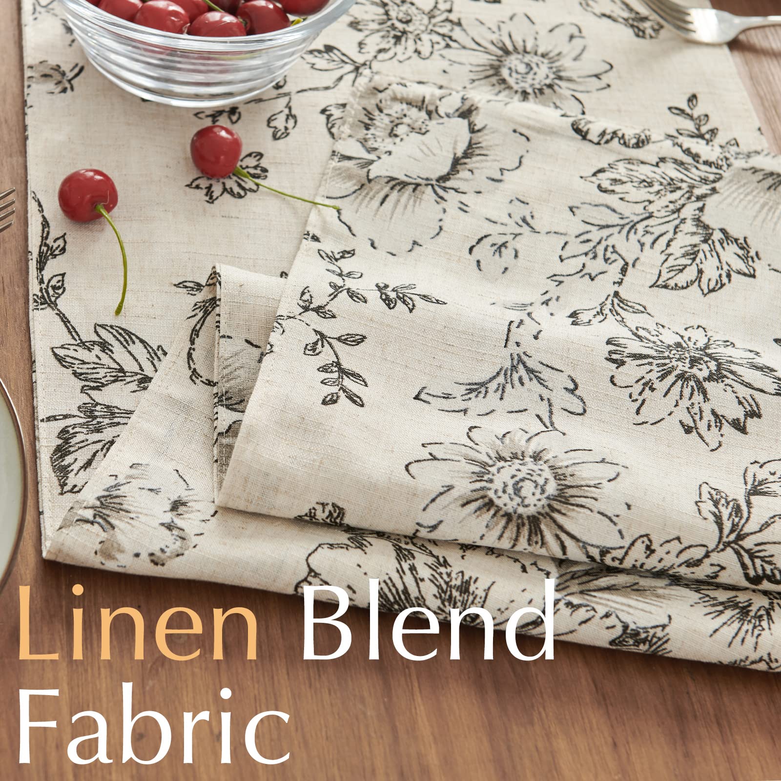 Jinchan Linen Table Runner Floral Print Kitchen Table Runner 72 Inches Long Peonies Botanical Decorative Table Runner Farmhouse