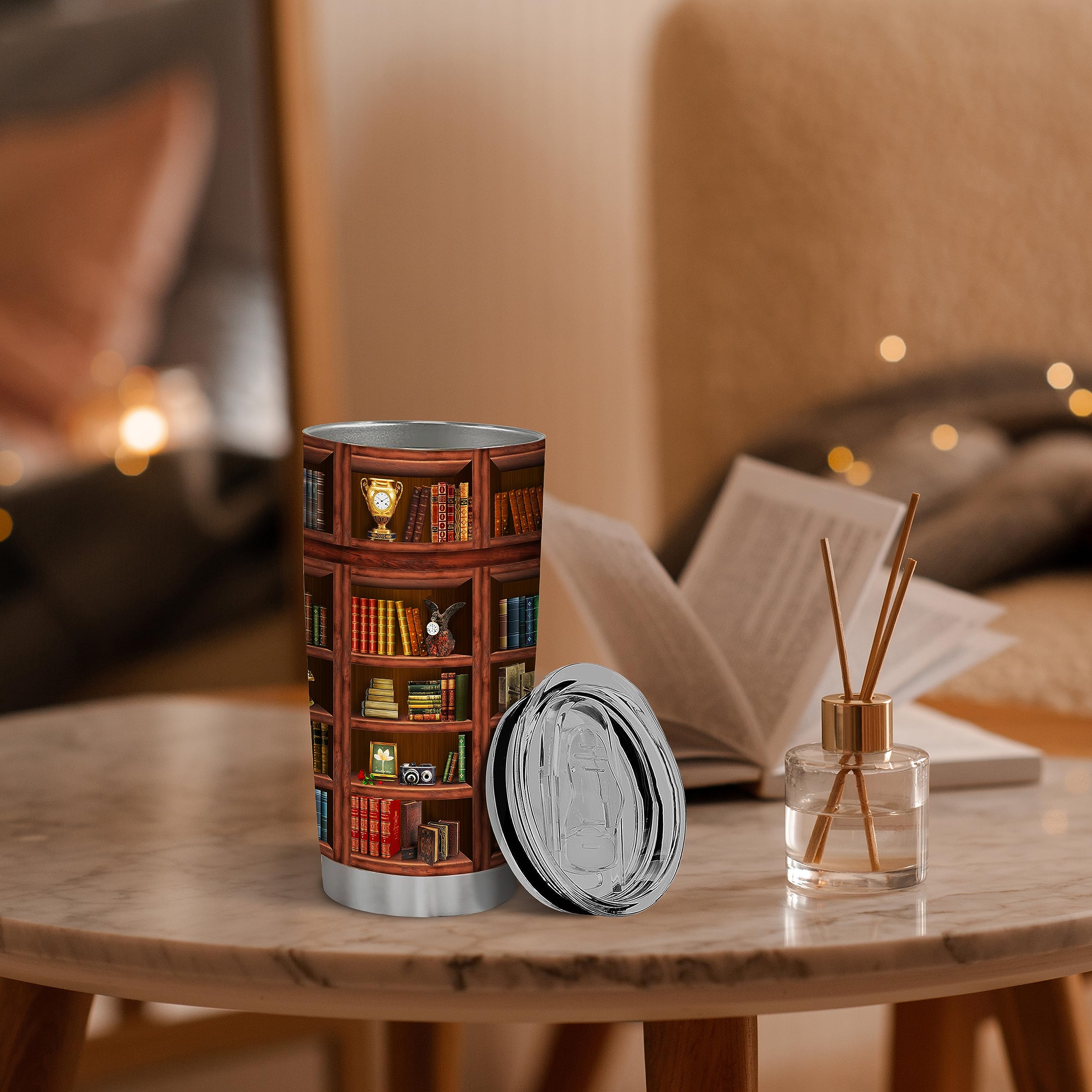 Book Tumbler Library Travel Mug Bookish Gifts For Book Lovers Women Librarian - Bookish Gifts For Readers - Reading Mug Bookshel