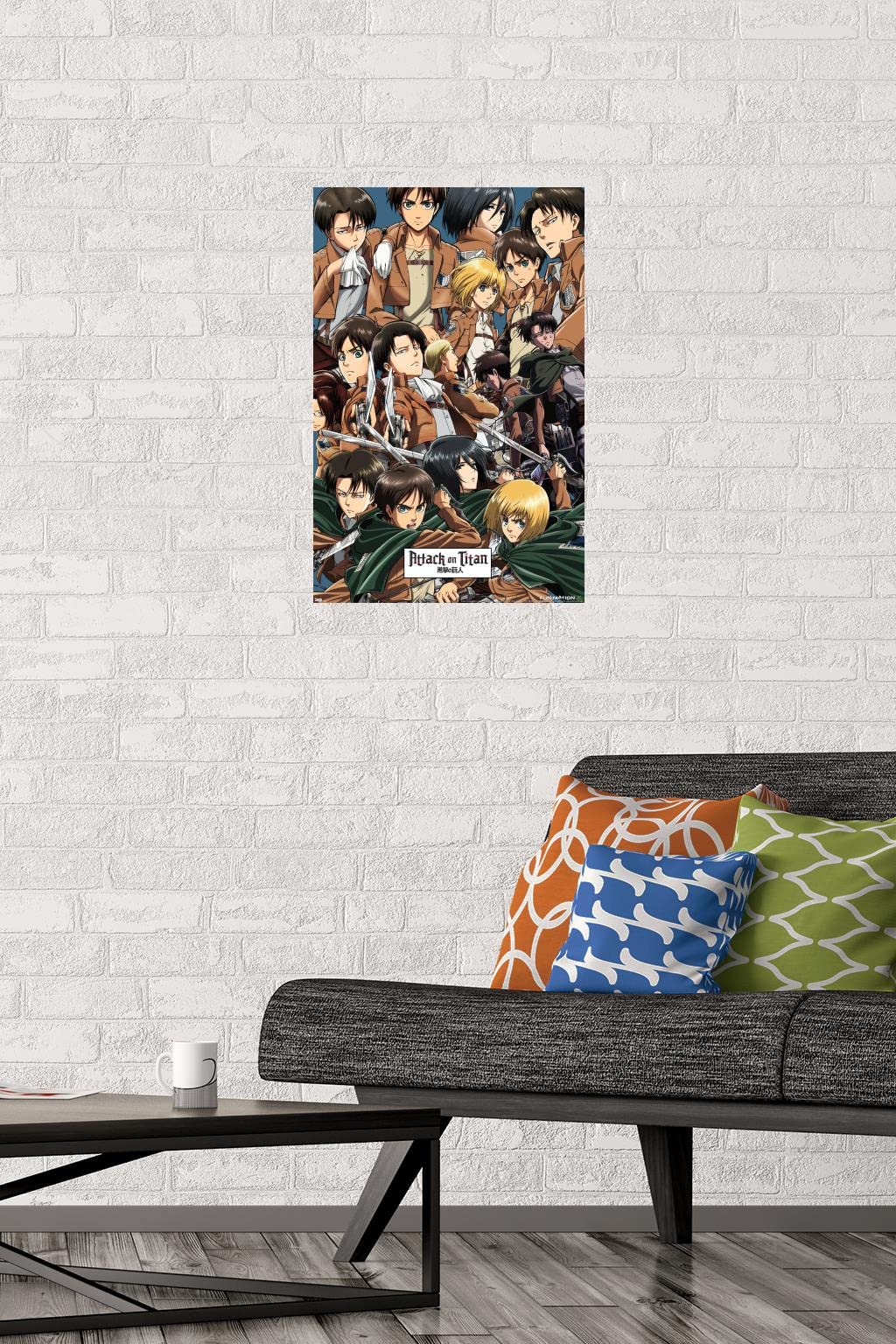 Trends International Attack On Titan - Collage Wall Poster, 14.725'' X 22.375'', Premium Poster & Mount Bundle