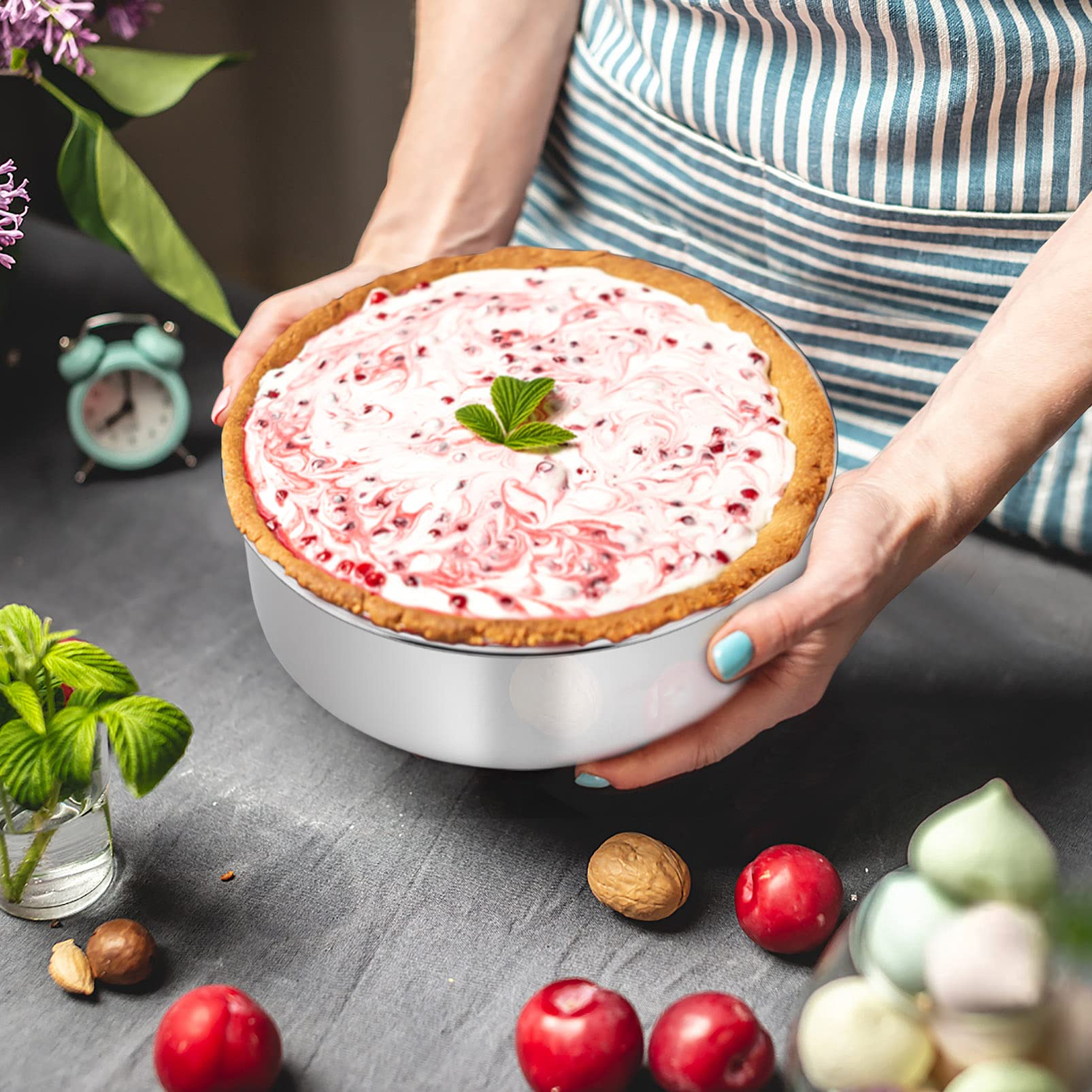 Teamfar Cake Pans, 2 Pcs Stainless Steel Round 3 Inch Deep Baking Cake Pans For Wedding Birthday Party, Non-Toxic & Heavy Duty,