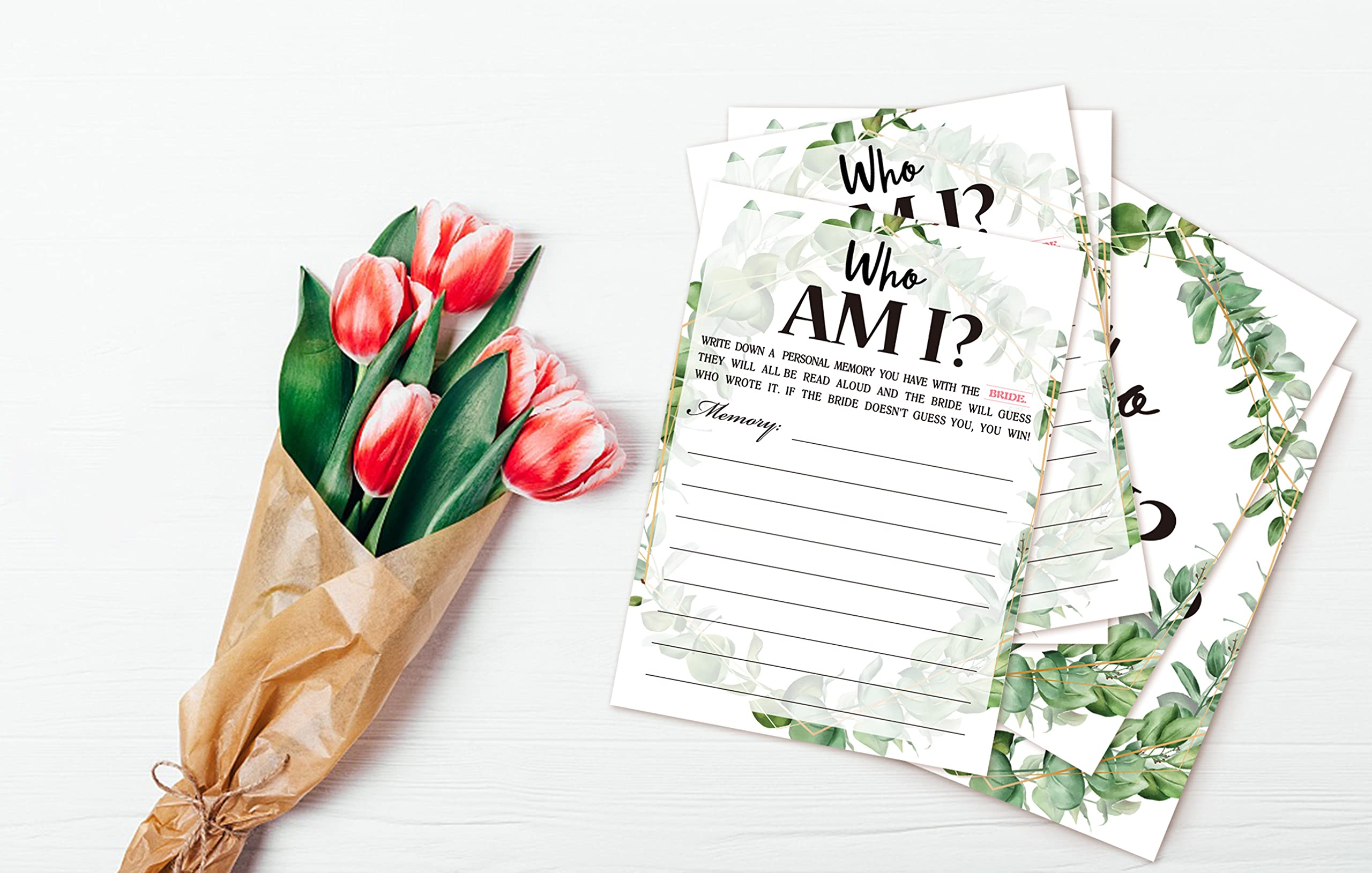 Bridal Shower Game Cards, Who Am I Game, Tropical Jungle Theme Engagement Party Cards For Wedding, Set Of 30 Cards(Leaf007)