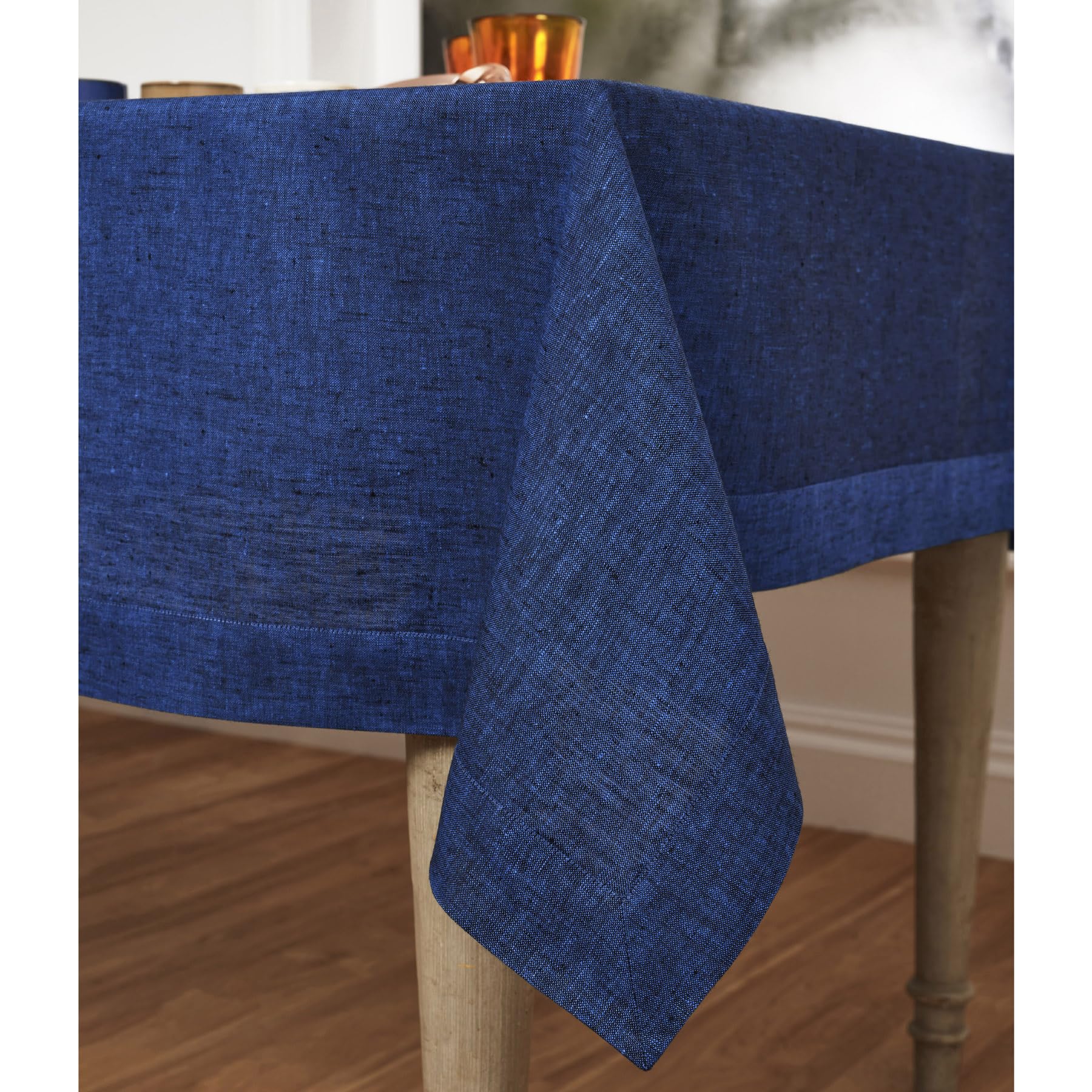 Solino Home Linen Tablecloth 120 '' L X 60 '' W Inch - 100% Pure Linen Royal Blue Tablecloth - Machine Washable Rectangle Tablec