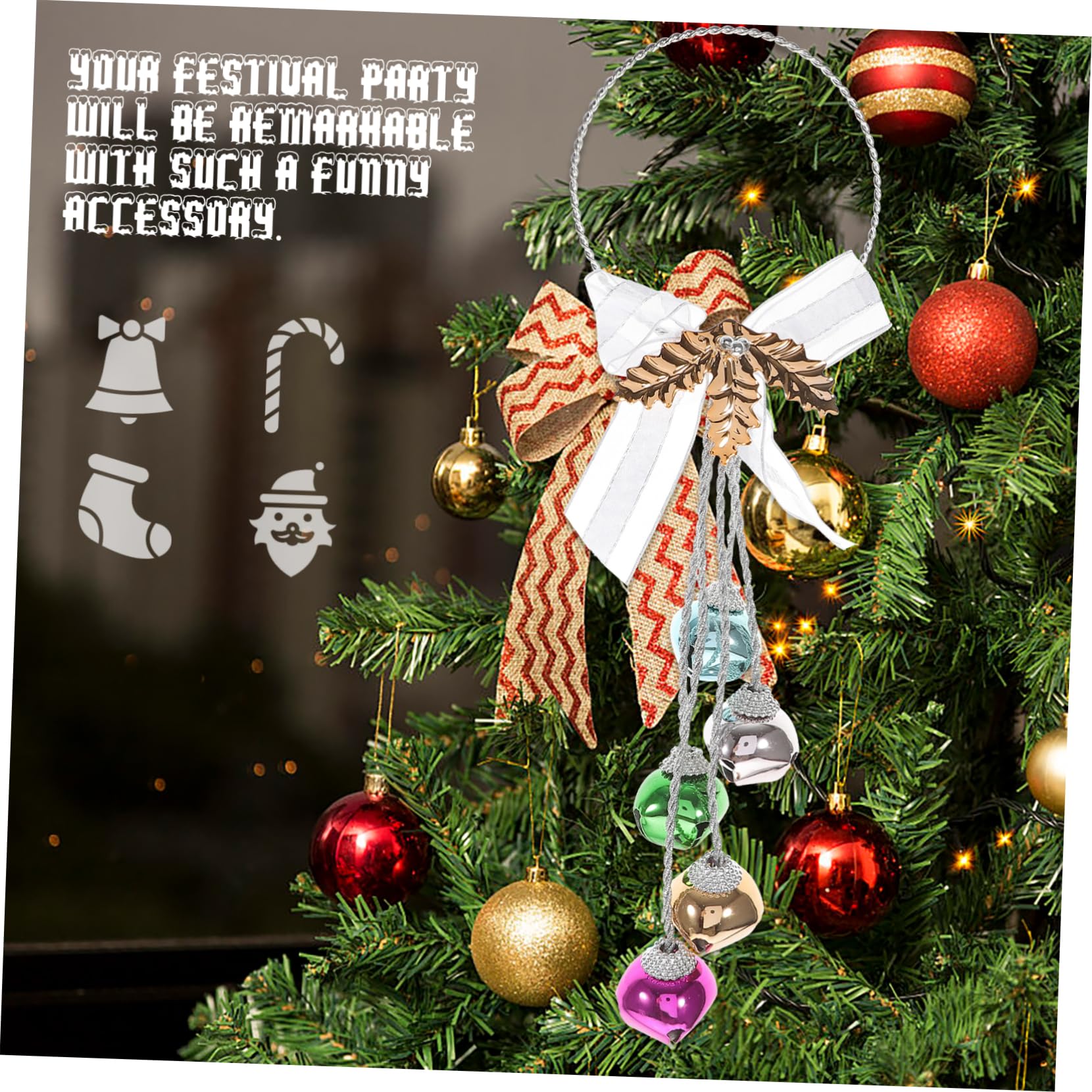 Christmas Jingle Bells Ornaments Door Knob Greeter Hanger Sleigh Bell Holiday Tree Hanging Decoration for Festival Yard Decor (C