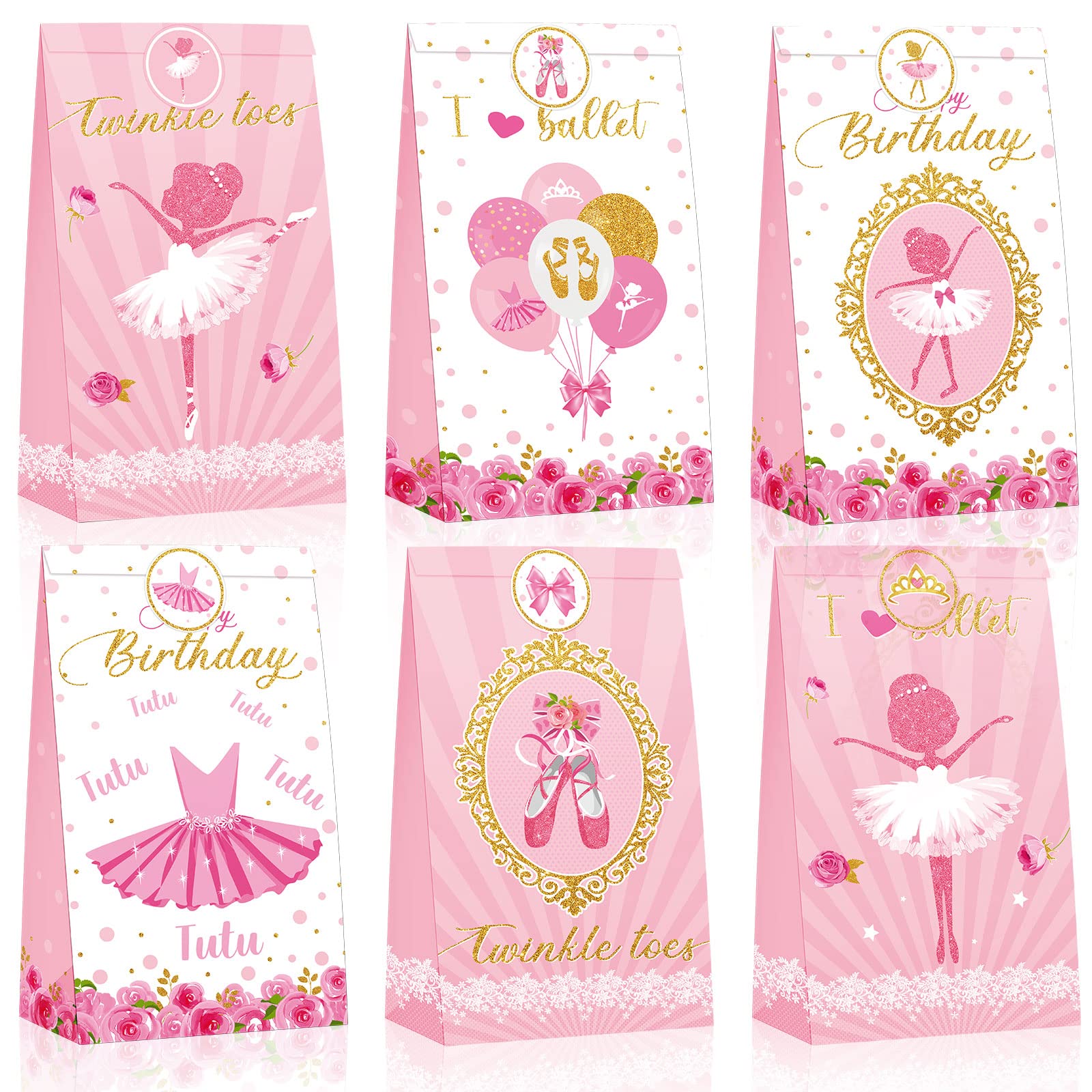 Jecery 24 Pcs Mini Ballerina Goodie Bags Ballerina Birthday Party Decorations Ballerina Party Favors Ballet Tutu Party Bags For