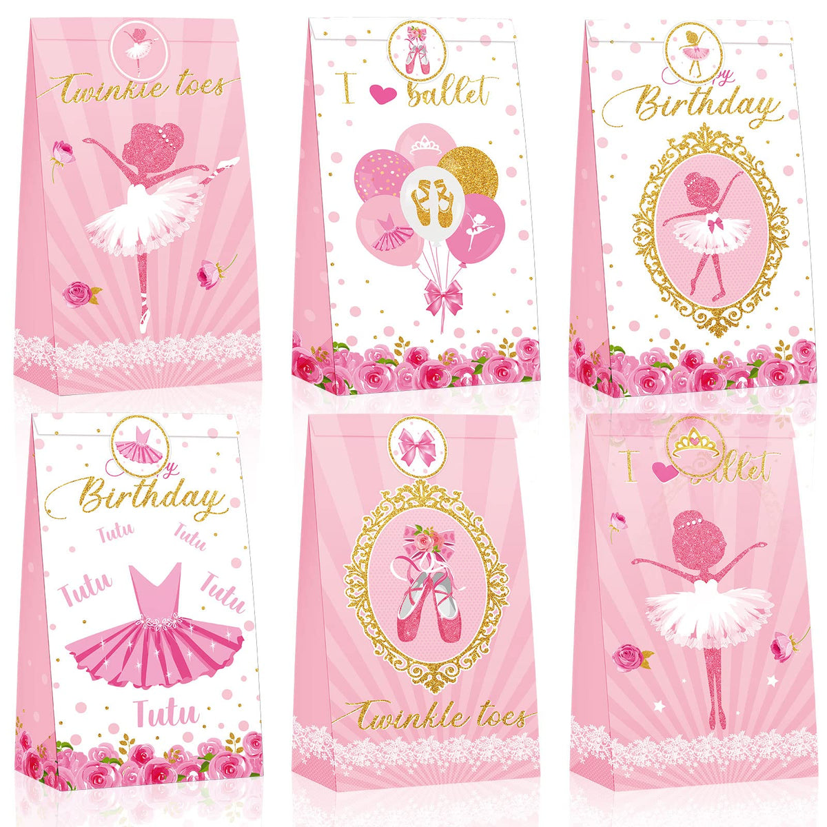 Jecery 24 Pcs Mini Ballerina Goodie Bags Ballerina Birthday Party Decorations Ballerina Party Favors Ballet Tutu Party Bags For