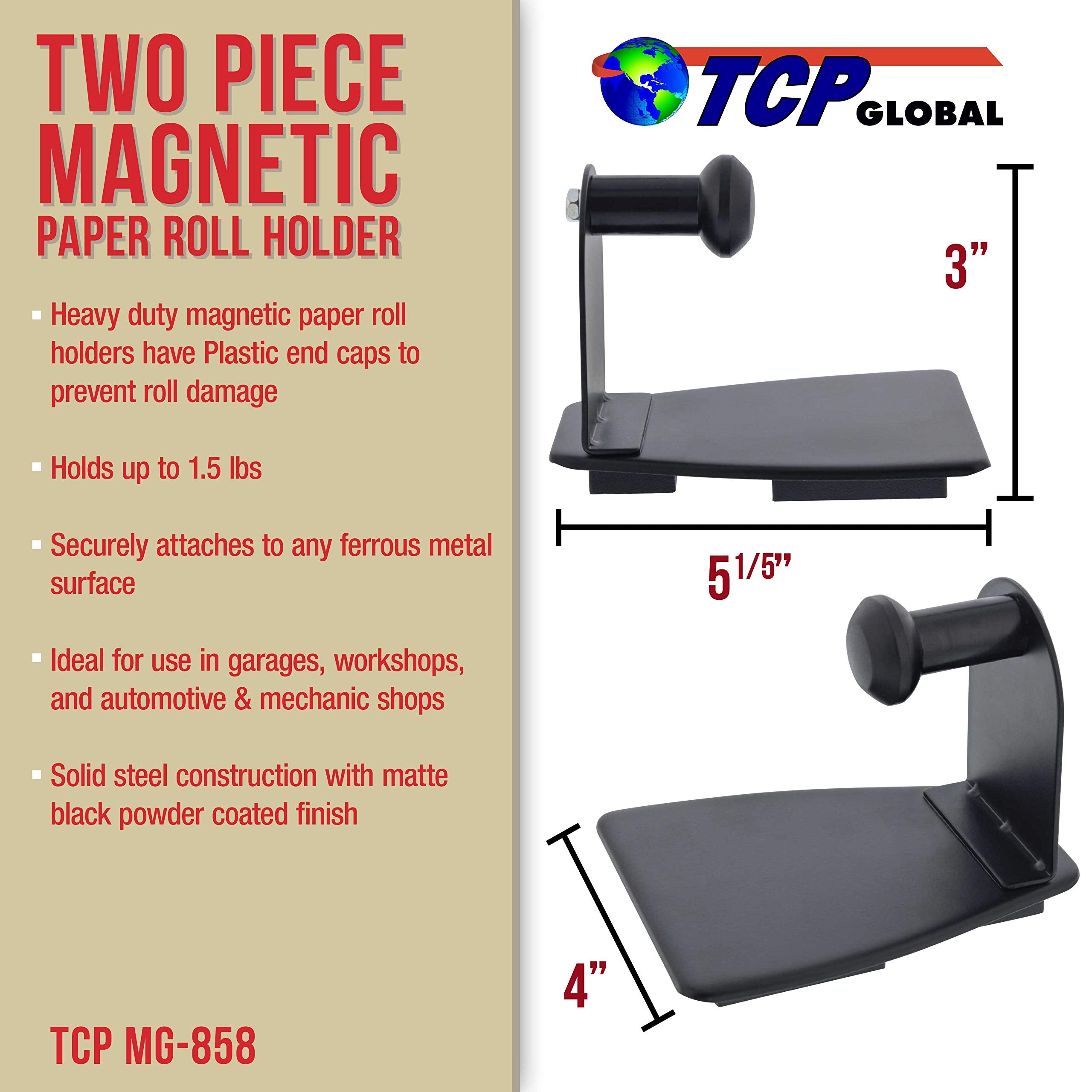 Tcp Global Magnetic Paper Towel Holder - Holds Rolls Of Towels, Shop Wipes, Tissues - Steel Holder Mounts Onto Tool Boxes, Refri