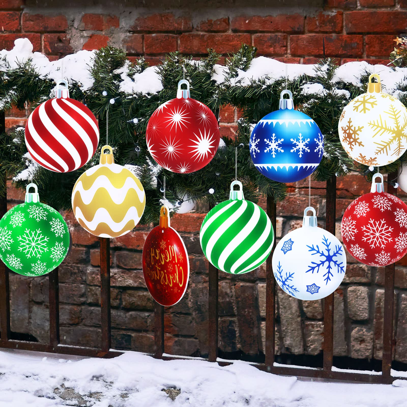 Sumind 10 Pieces Large Christmas Decorations Outdoor Christmas Hanging Ornaments Yard Lawn Signs Round Double Sided Porch Orname