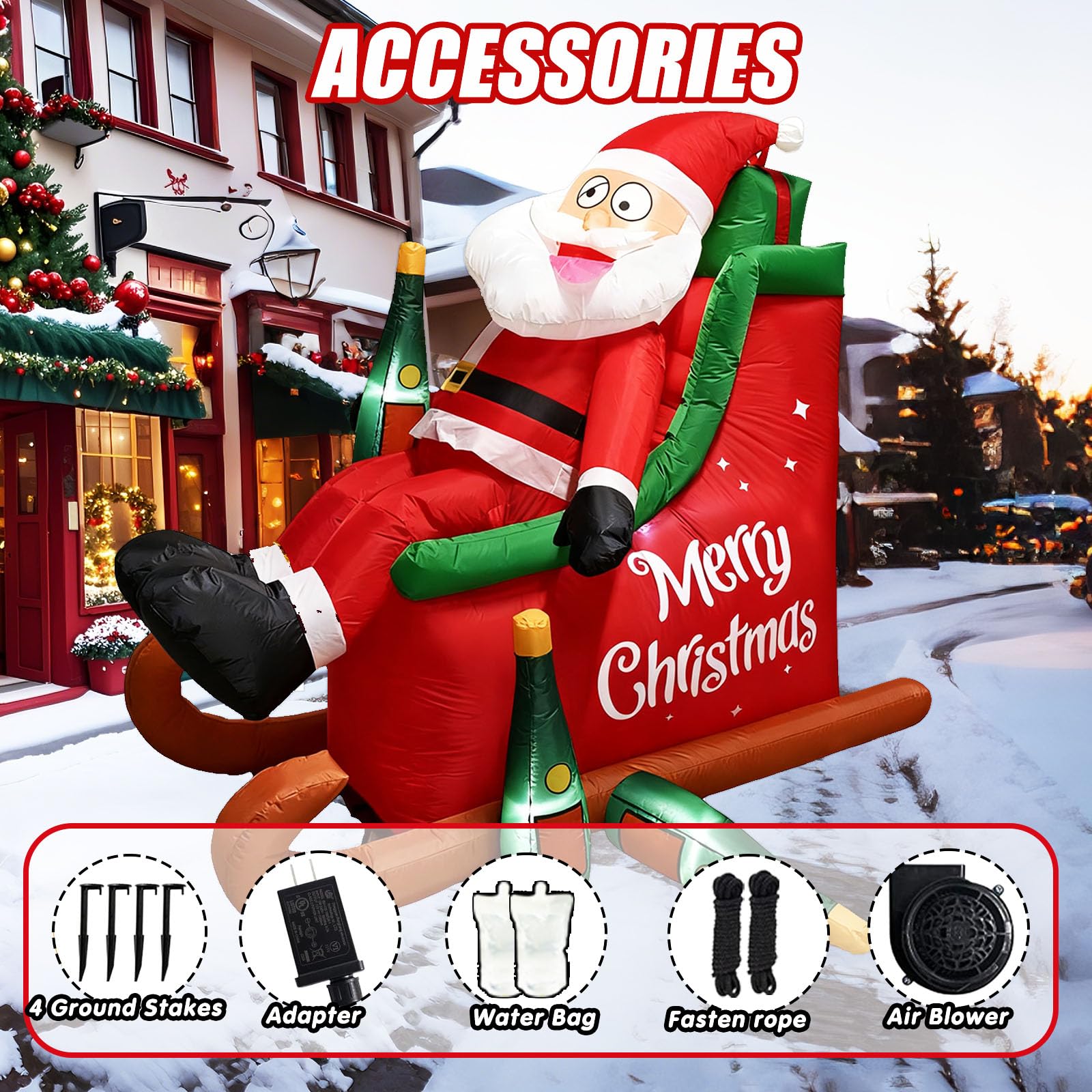 SLEVIO TIMER 6FT Christmas Inflatable Santa Decoration with LED Lights, Waterproof Outdoor Yard Decor, Red, Model RH-100-1500U4-1-25