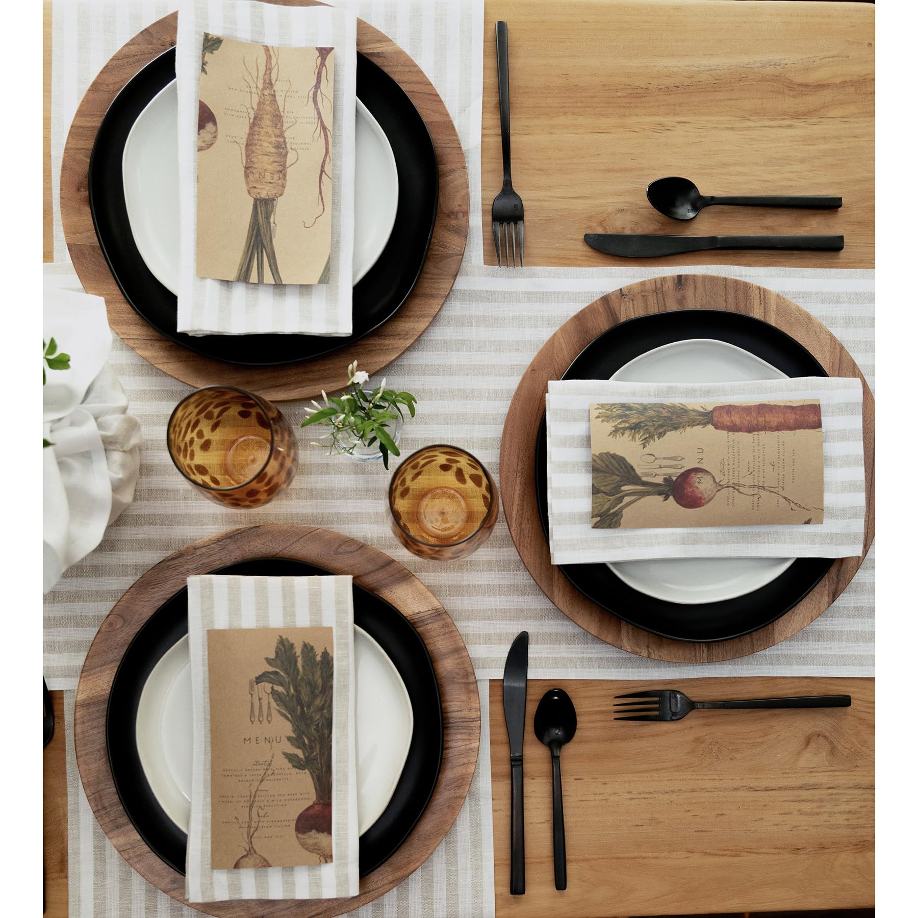 Solino Home Stripe Linen Placemats Set Of 4 - 100% Pure Linen Natural And White Placemats 19 '' L X 14 '' W Inch - Farmhouse Was