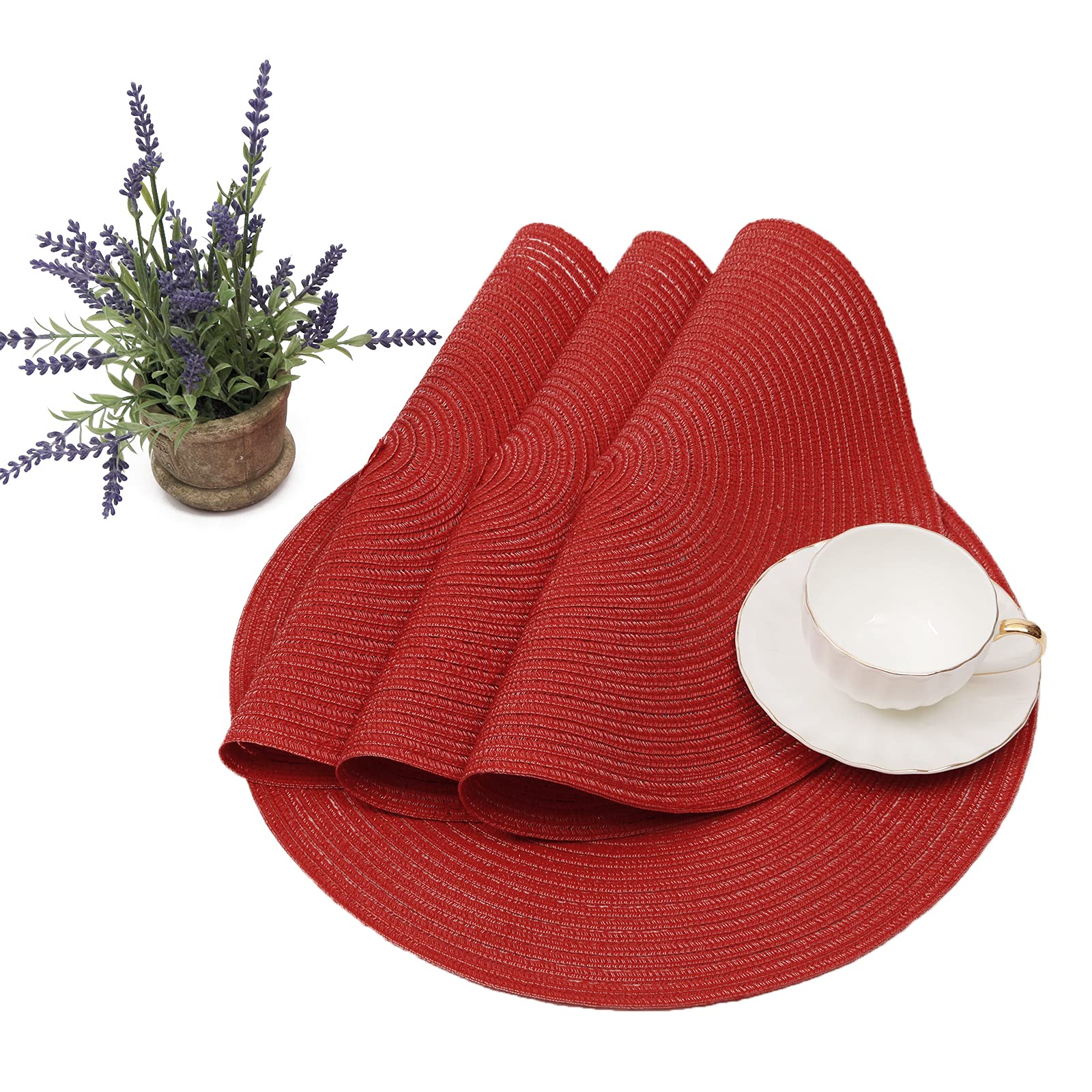 SHACOS Round Placemats Set of 6 Braided Cotton Polyester 15 inch Washable Place Mats for Dining Tables Christmas Table Mats Home