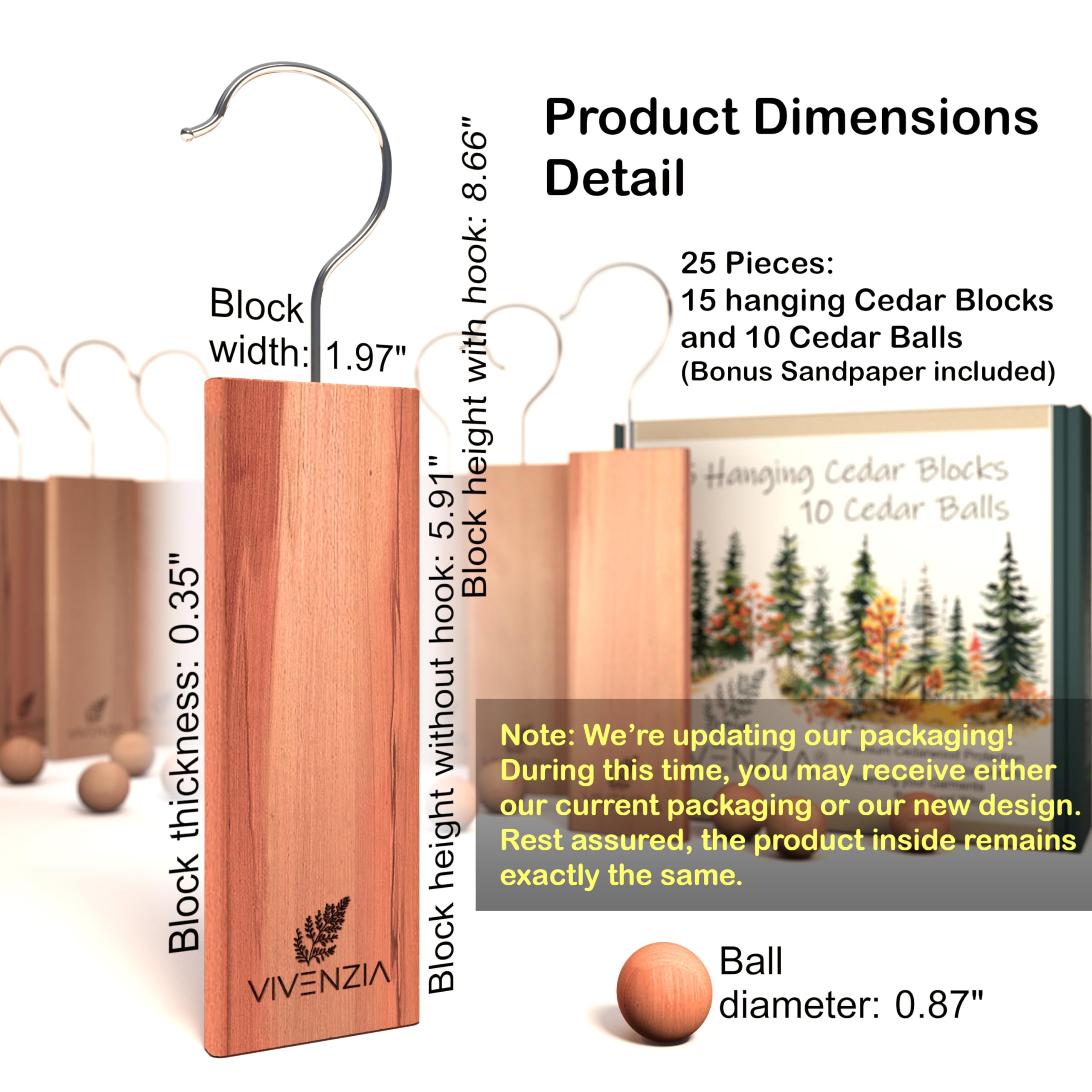 Vivenzia Cedar Blocks For Clothes Storage, Cedar Balls For Closets And Drawers -25 Pcs, Including 15 Hang-Ups And 10 Balls- Arom