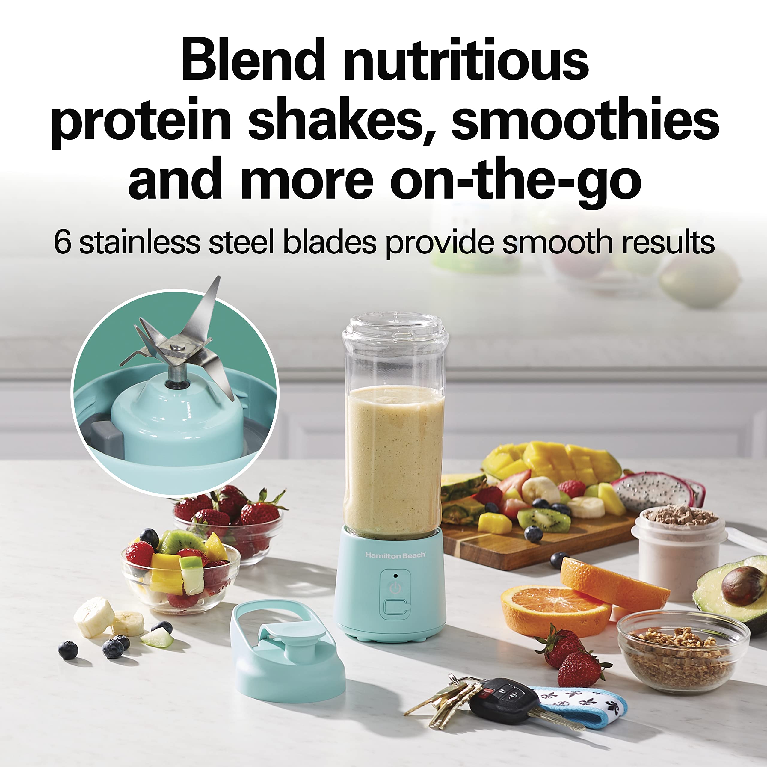 Hamilton Beach Mini Cordless Portable Personal Blender For Shakes And Smoothies, Usb Rechargeable, 16 Oz. Jar With Leakproof Tra
