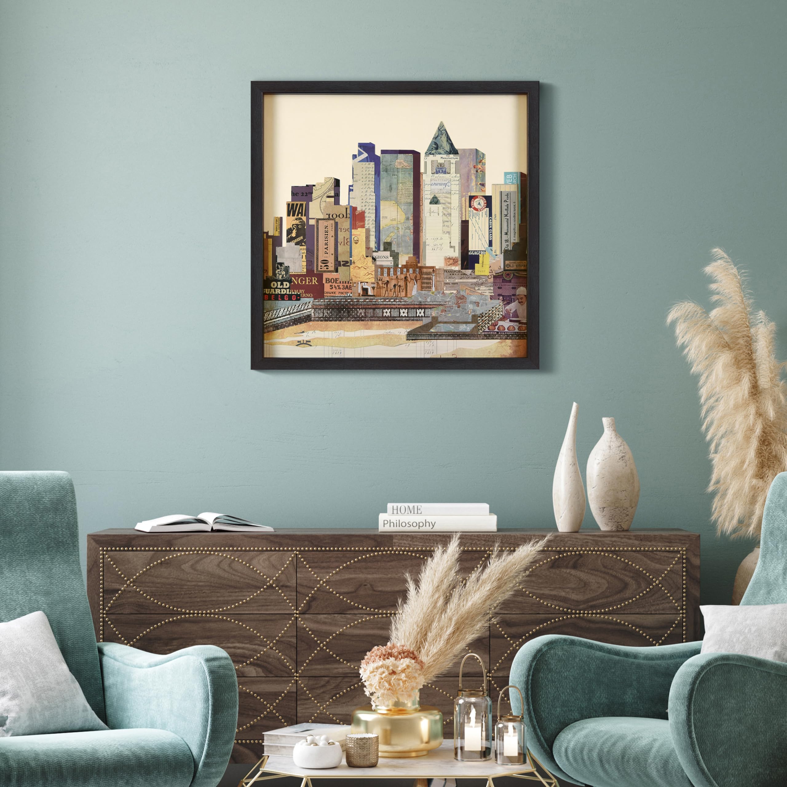 Empire Art Direct Dimensional Collage Framed Graphic Paper Under Glass Wall Art By Alex Zeng Ready To Hang, 25'' X 25'', New Yor