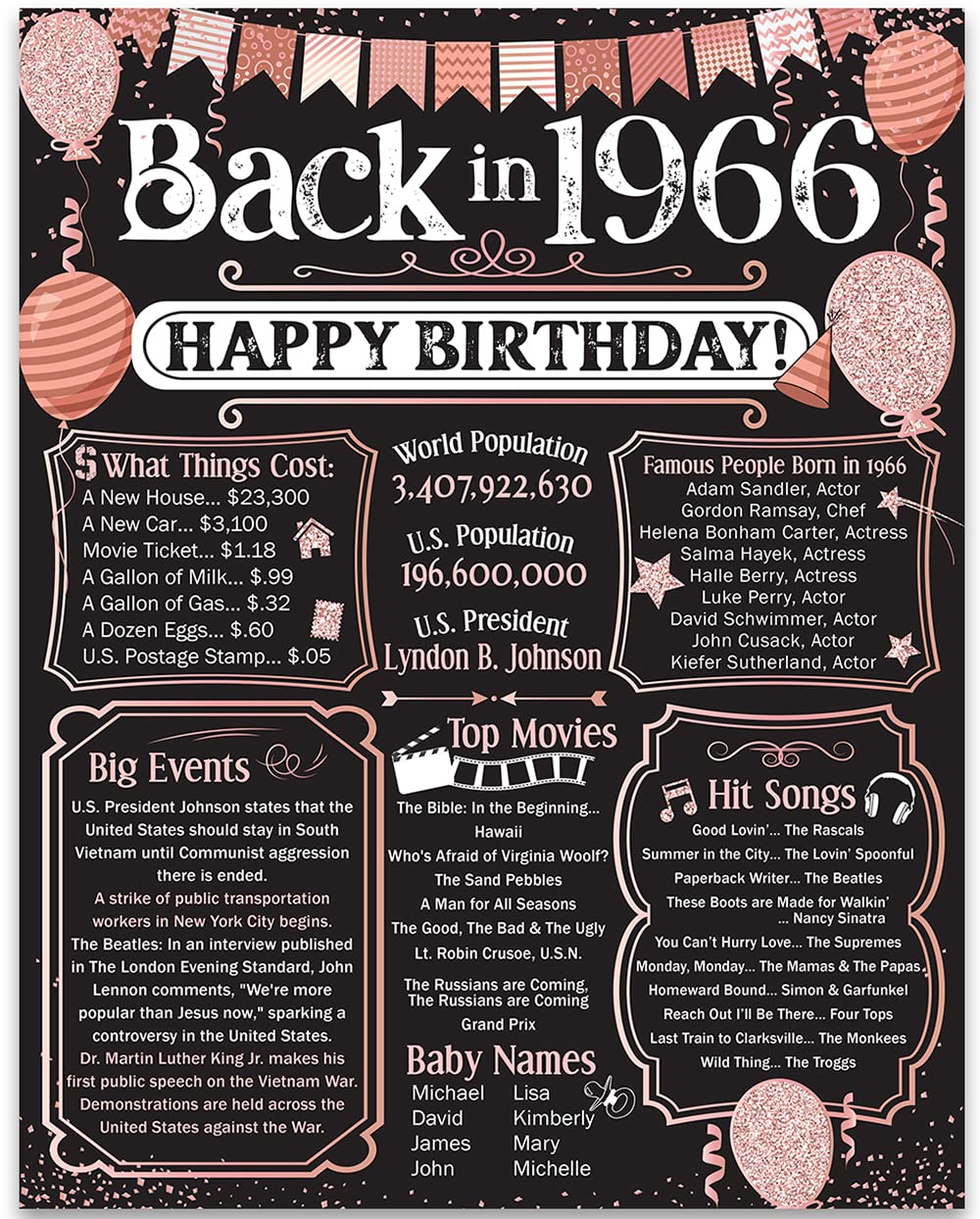 59th Birthday Party Decorations for 59th Birthday (Fifty-nine) - Remembering The Year 1966 - Party Supplies - Gifts for Men and 