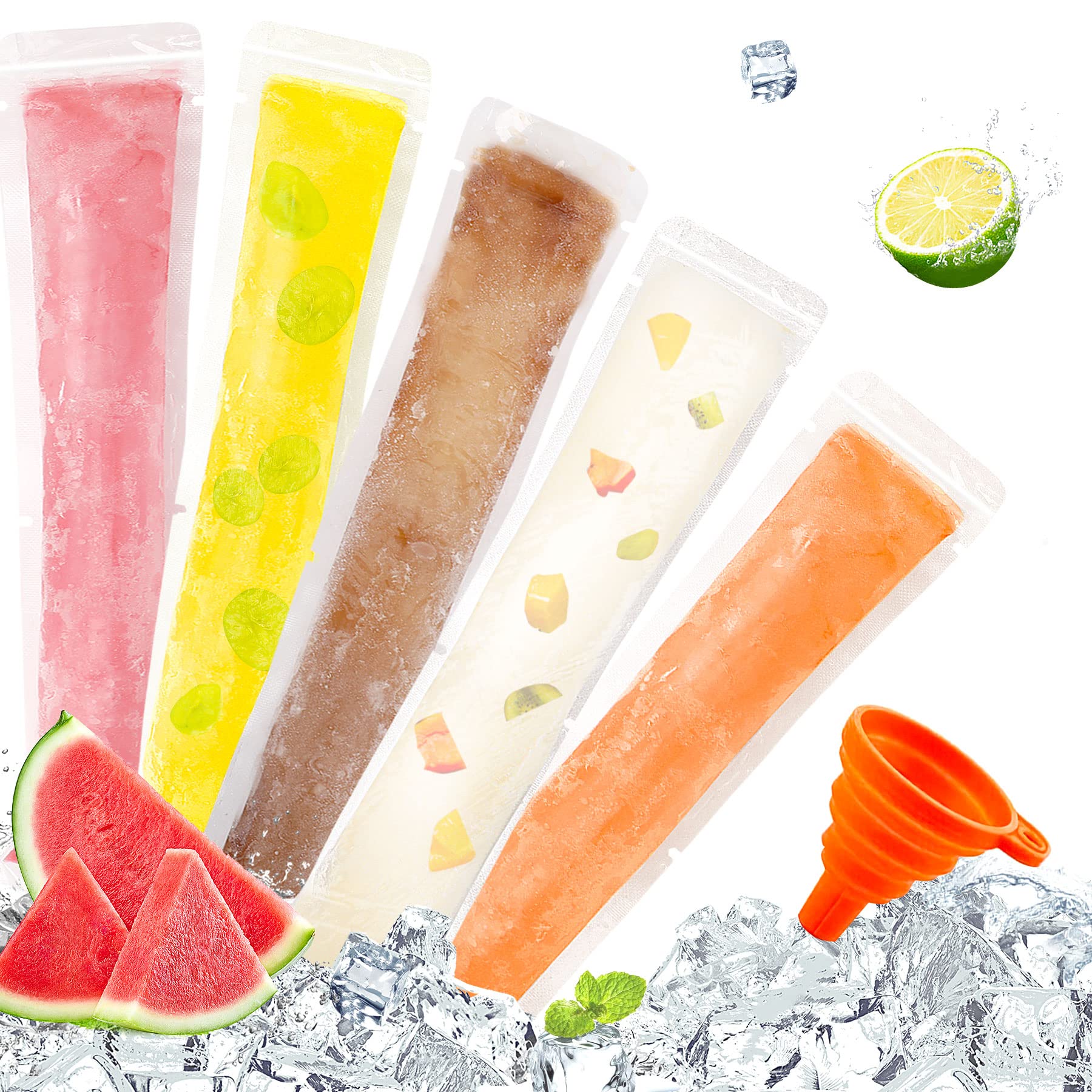 Febsnow 200 Disposable Ice Popsicle Bags Bpa Free Freezer Tubes With Zip Seals For Snacks,Yogurt Sticks,Juice & Fruit Smoothies,