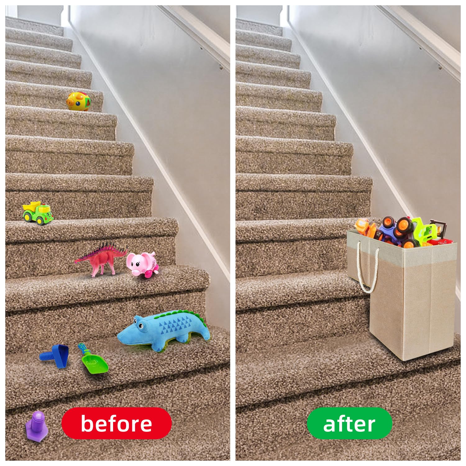 2 Pack Stair Basket For Stairs With Handle,Staircase Baskets For Carpeted And Wooden Stairs,16'' Step Storage Laundry Basket For