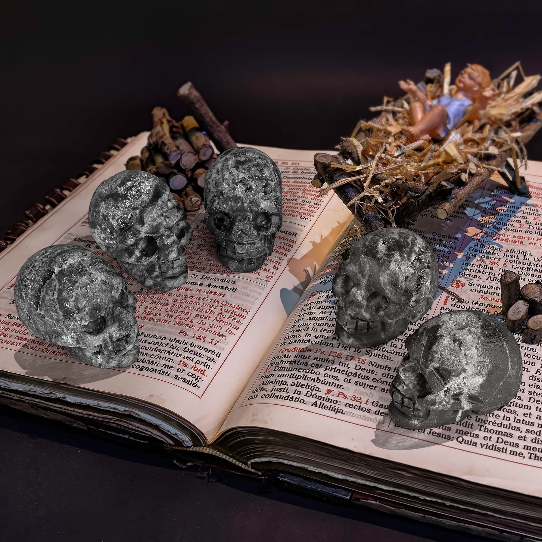 Artistone 2.0 Black Geodes Crystal Skull Head Statue Gemstone Human Head Skeleton Figurines Collectible Sculpture for Home Hallo