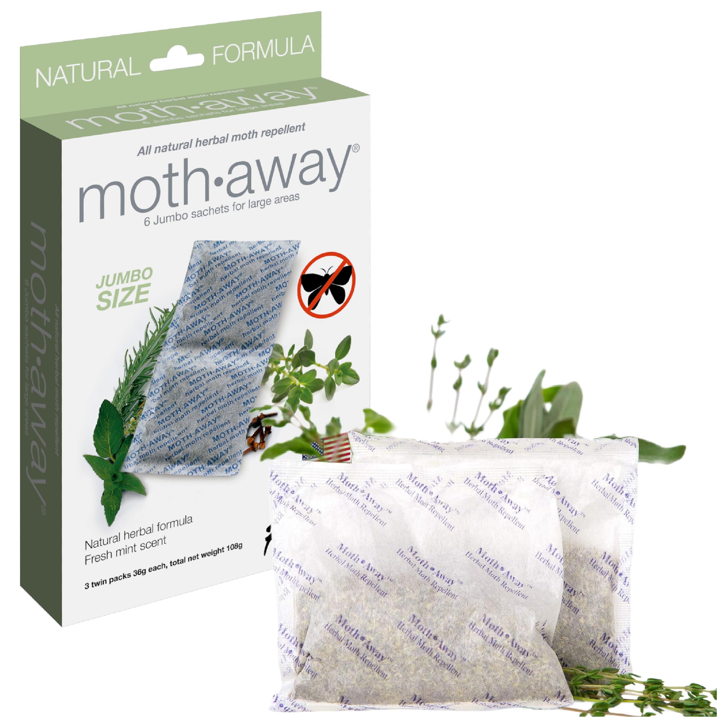 Richards Homewares Moth Away Herbal Non Toxic Natural Repellent, 6-Jumbo Sachets