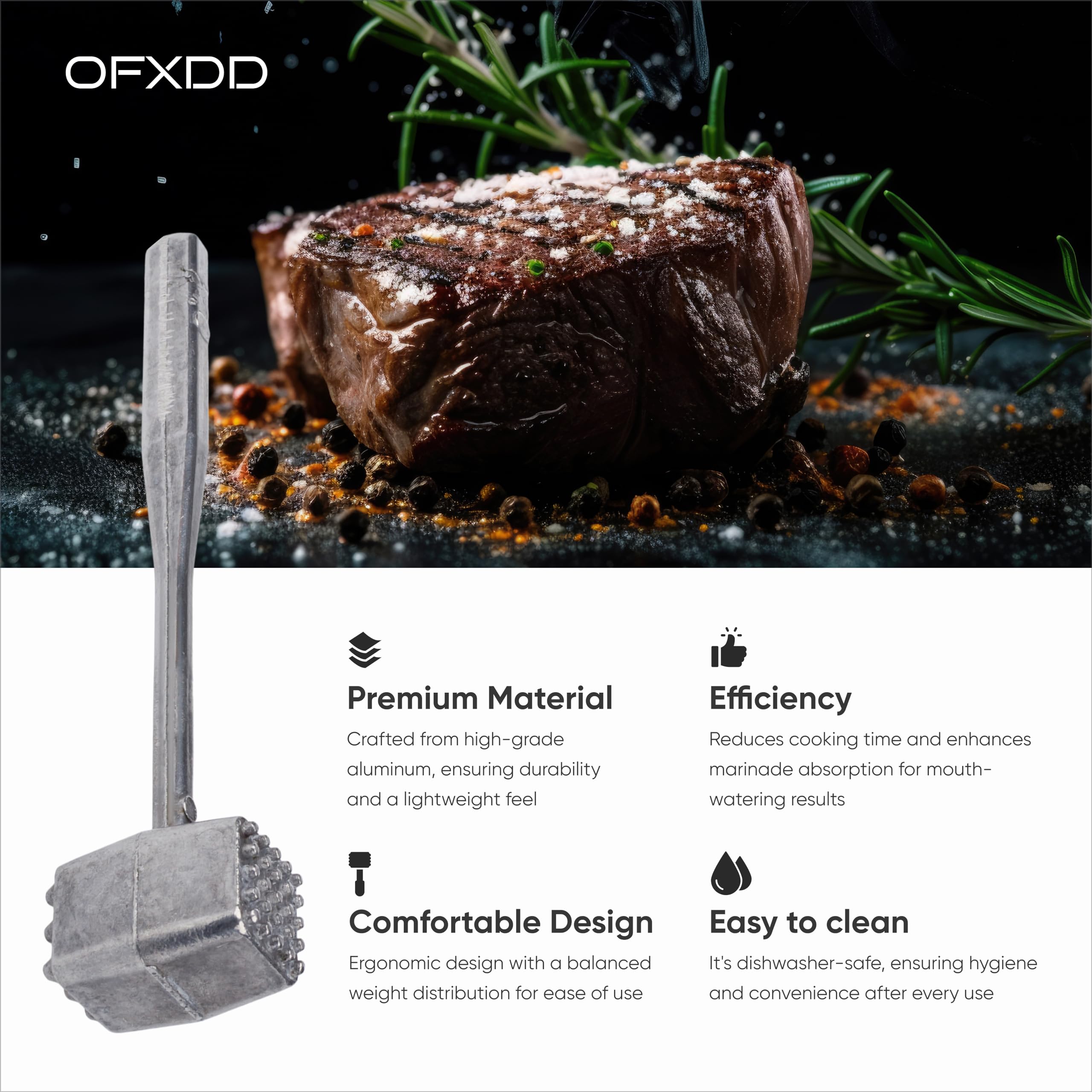 Commercial Aluminum Meat Tenderizer Mallet for Bbq - Professional Heavy Metal Food Hammer Tool Dishwasher Safe for Kitchen