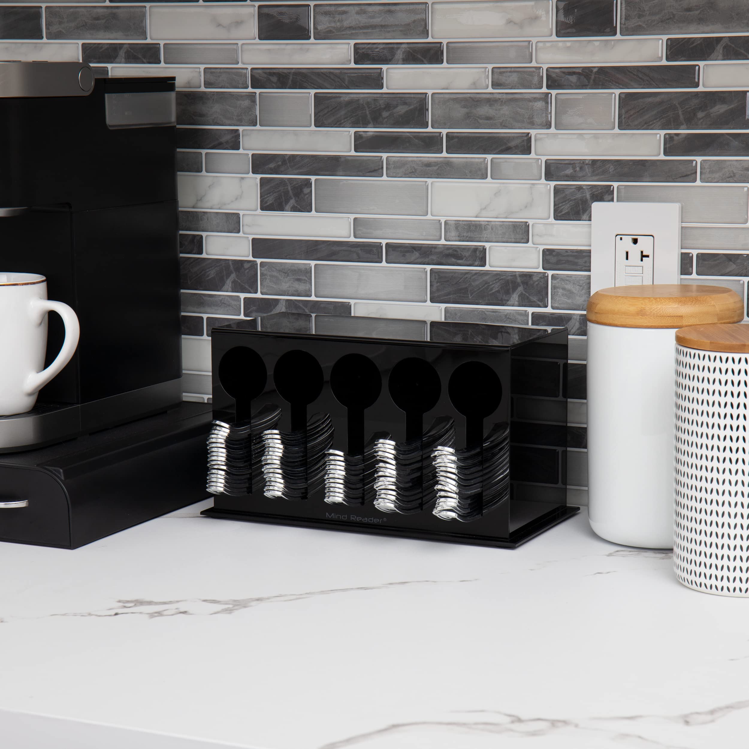 Mind Reader Utensil Dispenser, Silverware Organizer, Plastic Fork And Spoon Dispenser, Kitchen, 11'' L X 5.75'' W X 6'' H, Black