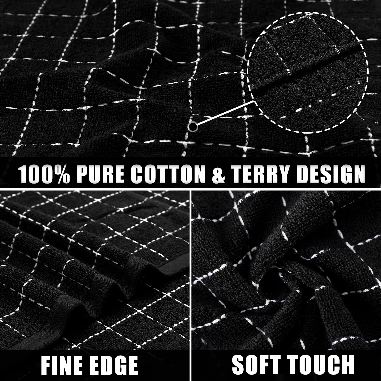 Mordimy 100% Cotton Terry Cloth Kitchen Towels, Super Soft And Absorbent Dish Towels For Drying, Checkered Designed Hand Towels
