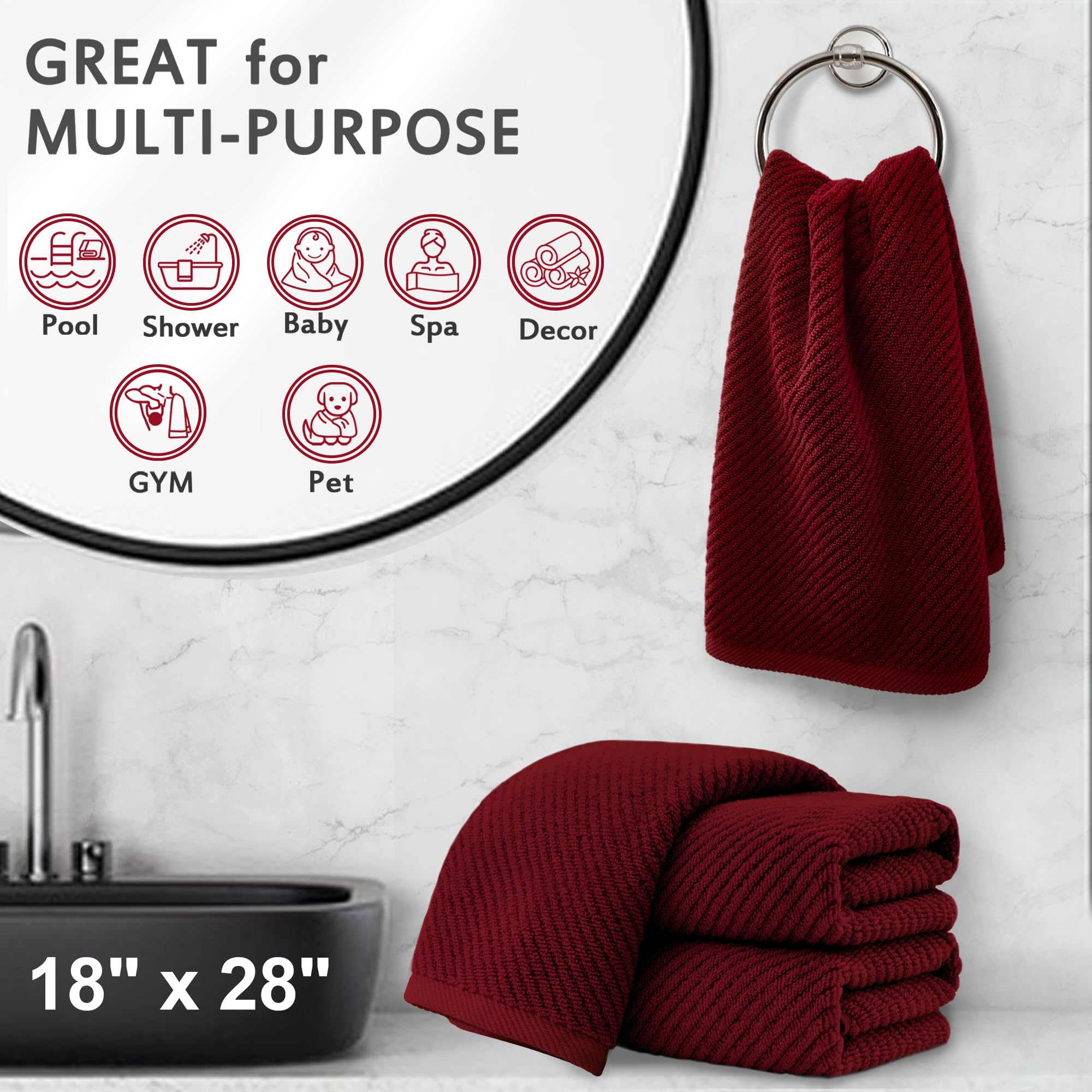 Voova & Movas Hand Towels For Bathroom Set Of 4, Large 18'' X 28'' - 100% Cotton | Lightweight | Thick | Quick Dry | Soft | Abso
