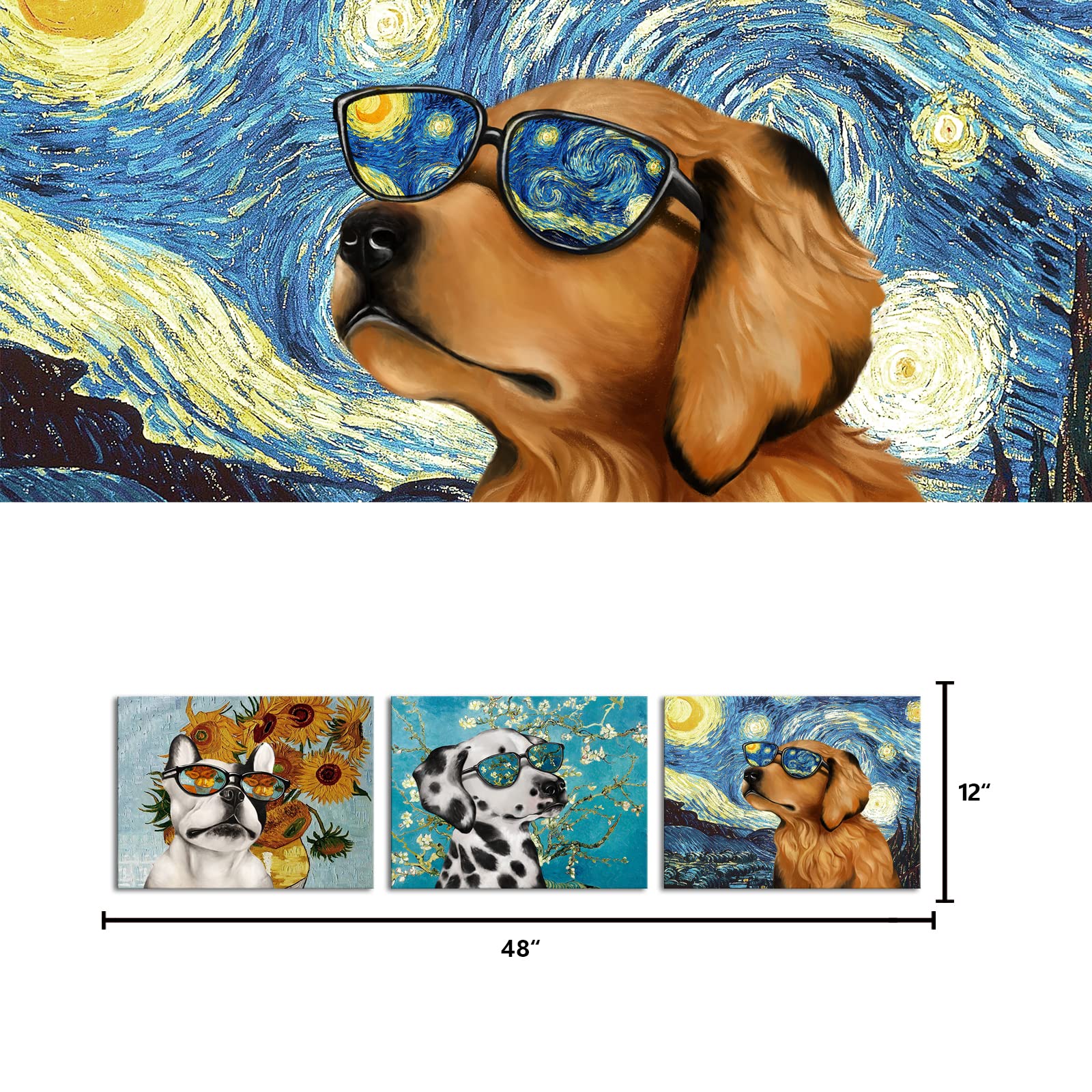 Visual Art Decor Creative Dog Picture For Wall Decor Van Gogh Starry Night Sunflower Sunflower Painting Prints In Dog'S Sunglass