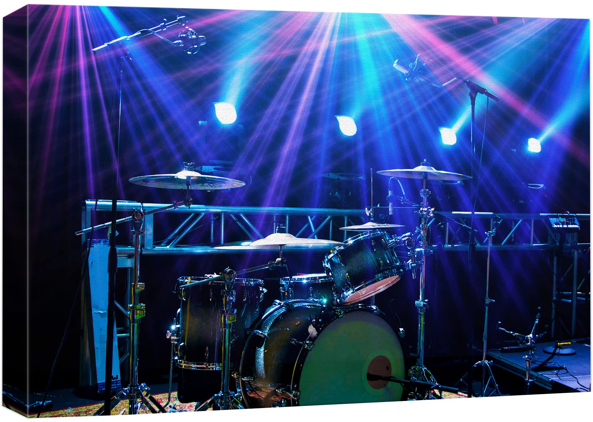 Wall26 Canvas Print Wall Art Vibrant Neon Lights Drum Set Cymbals Music Instruments Photography Realism Decorative Concert Multi