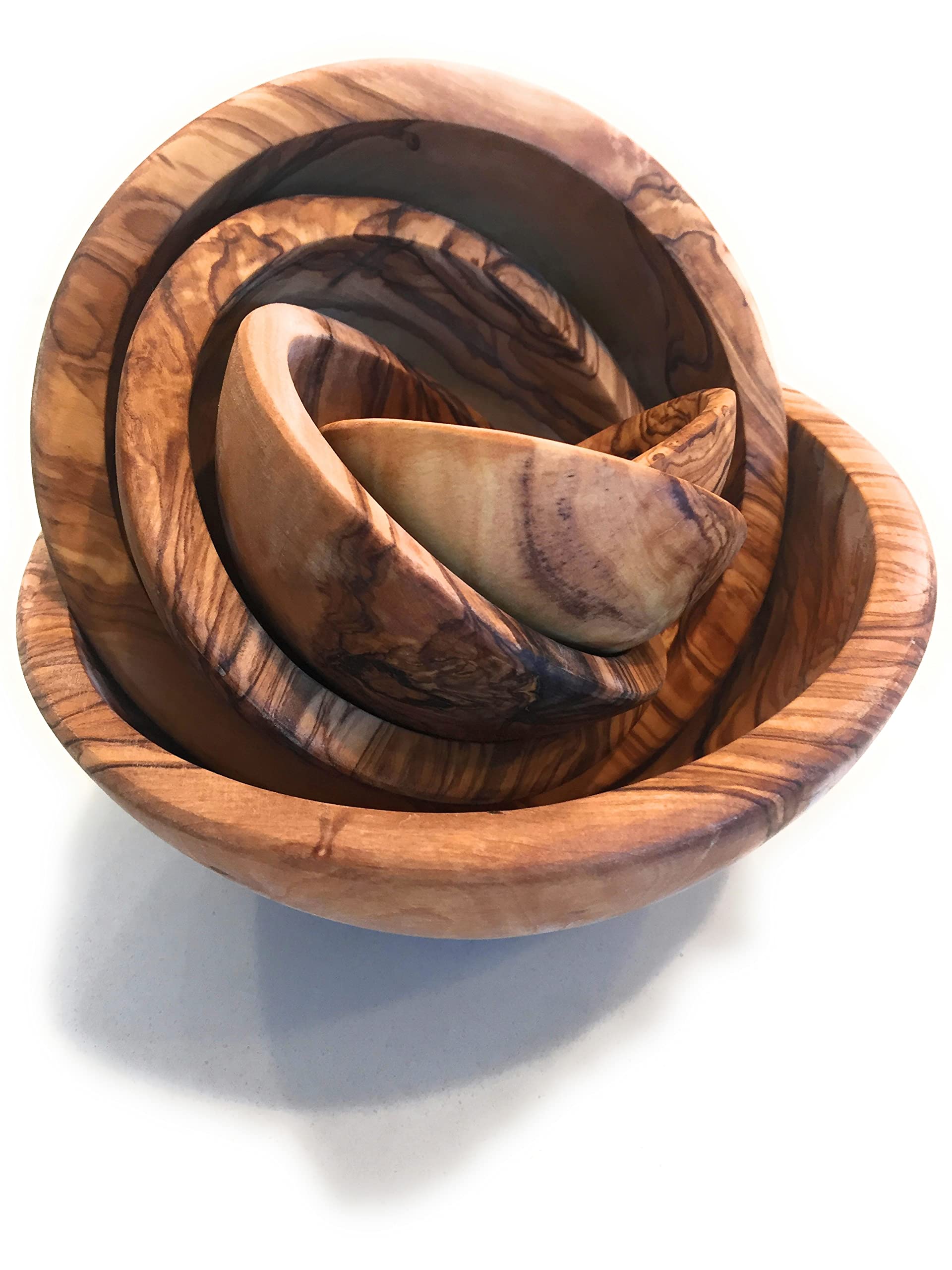 Orchard Hardwoods Nesting Set Of 6 Artisan Olive Wood Serving Bowls. Unique Handmade Decorative Serve-Ware For Fruit, Salad, Sna
