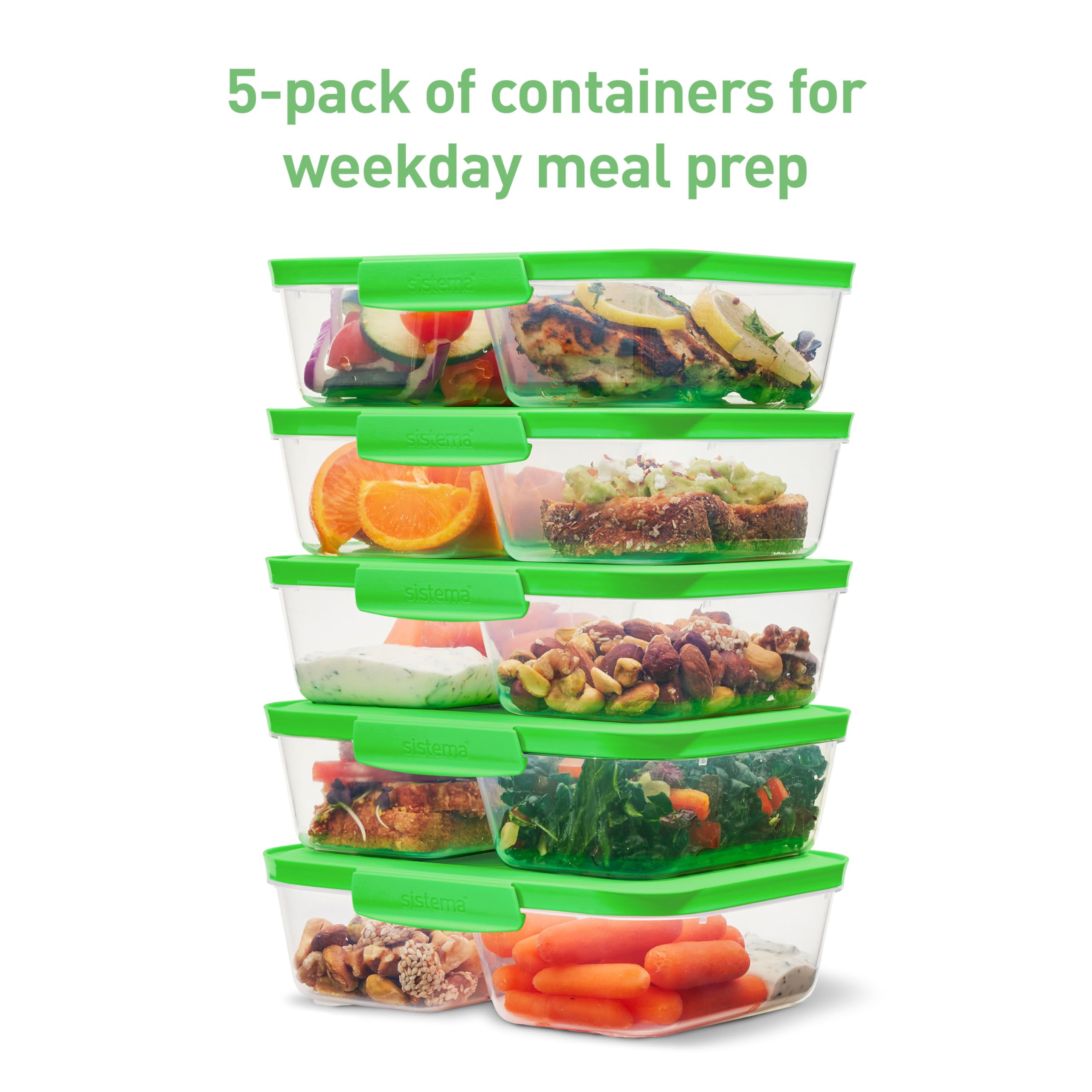 Sistema NEST IT Meal Prep Containers  870 ml  Airtight Food Storage Containers with Compartments & Lids  BPA-Free  Green  Recyclable with TerraCycle  5 Count  White