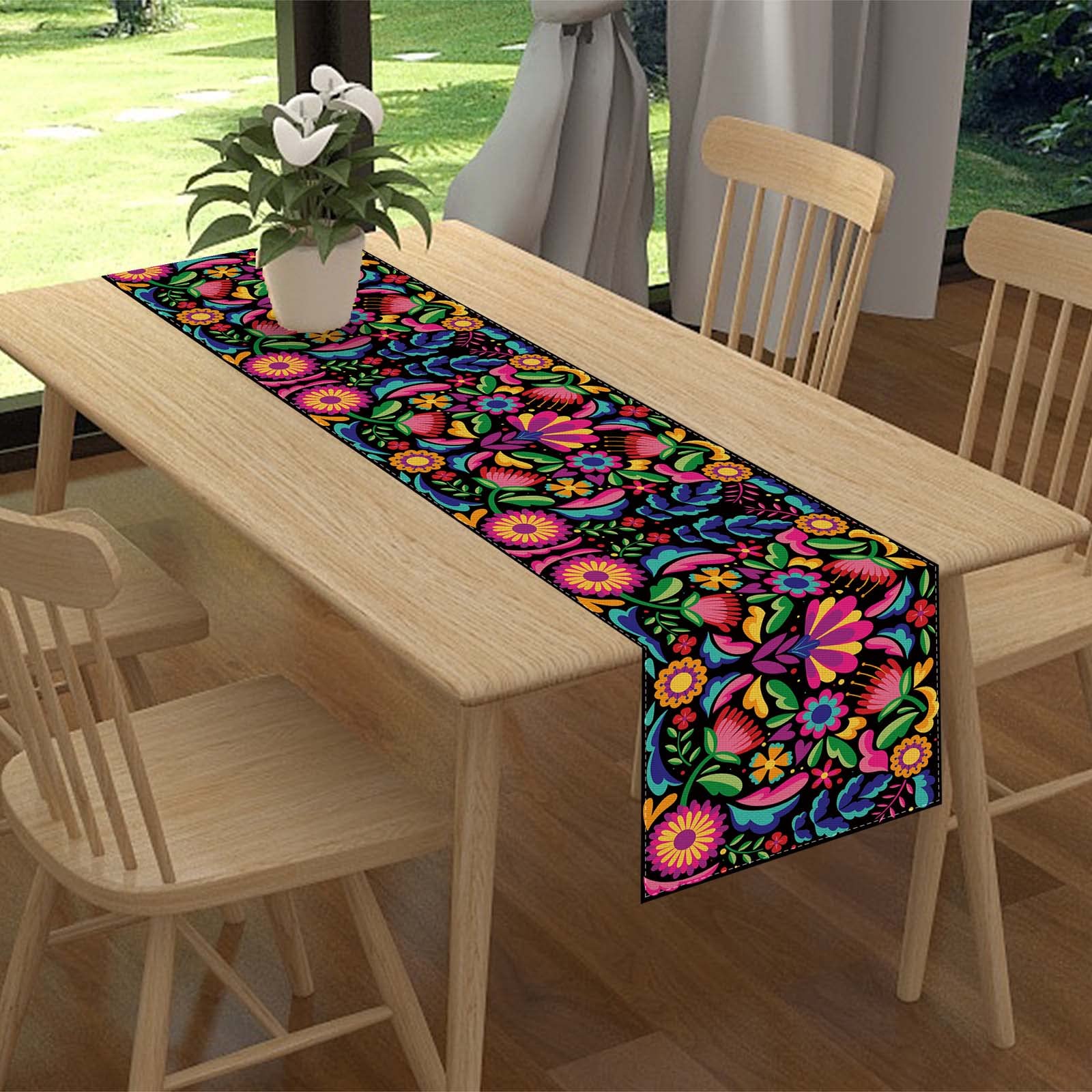 Linen Mexican Fiesta Table Runner 72 Inches Long Cinco De Mayo Tablecloth Dia De Los Muertos Decor Day Of The Dead Decoration An