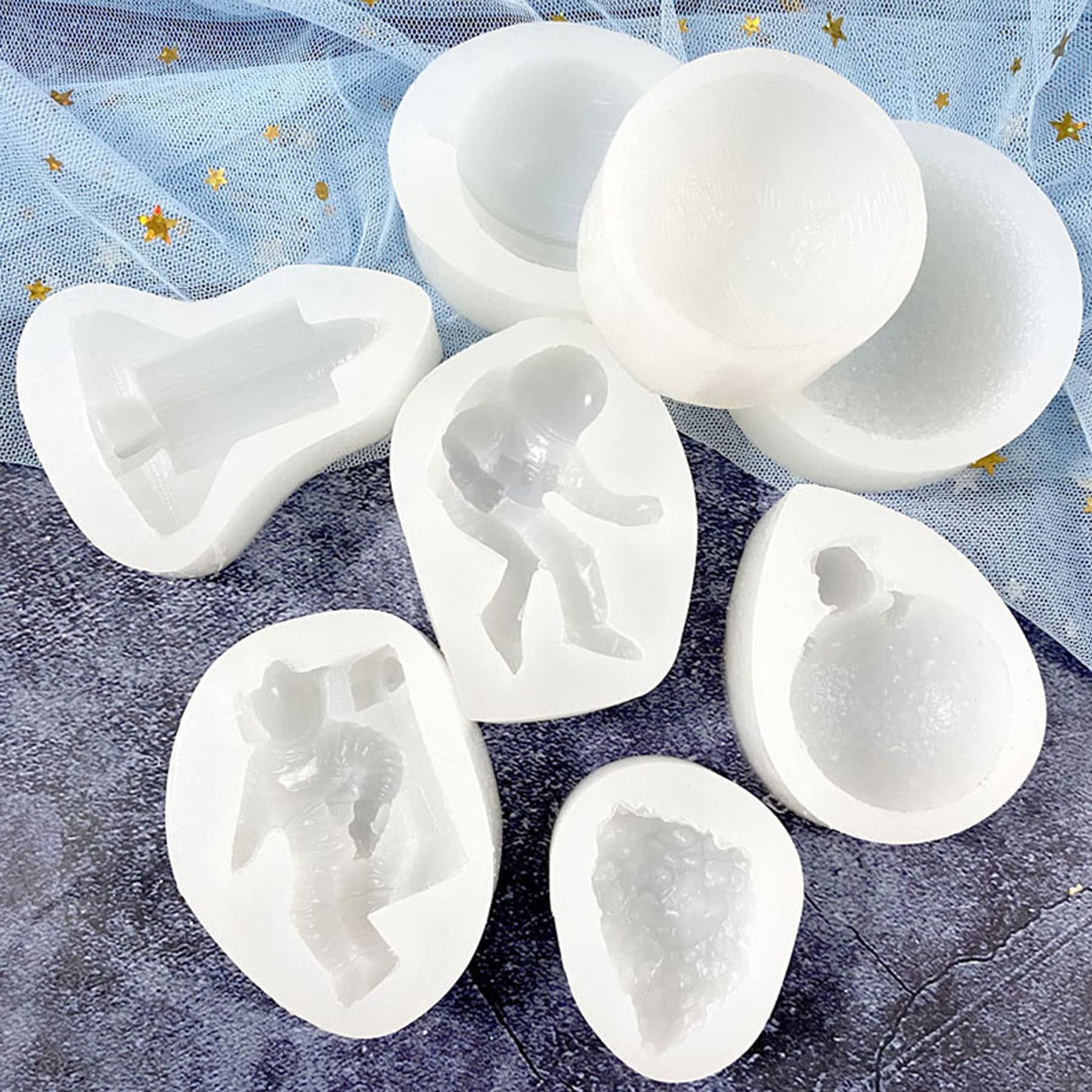 Woohome 9 Pcs Astronaut Fondant Silicone Molds, Spaceship Astronaut Silicone Molds For Baby Shower Cupcake, Cake Decoration Choc