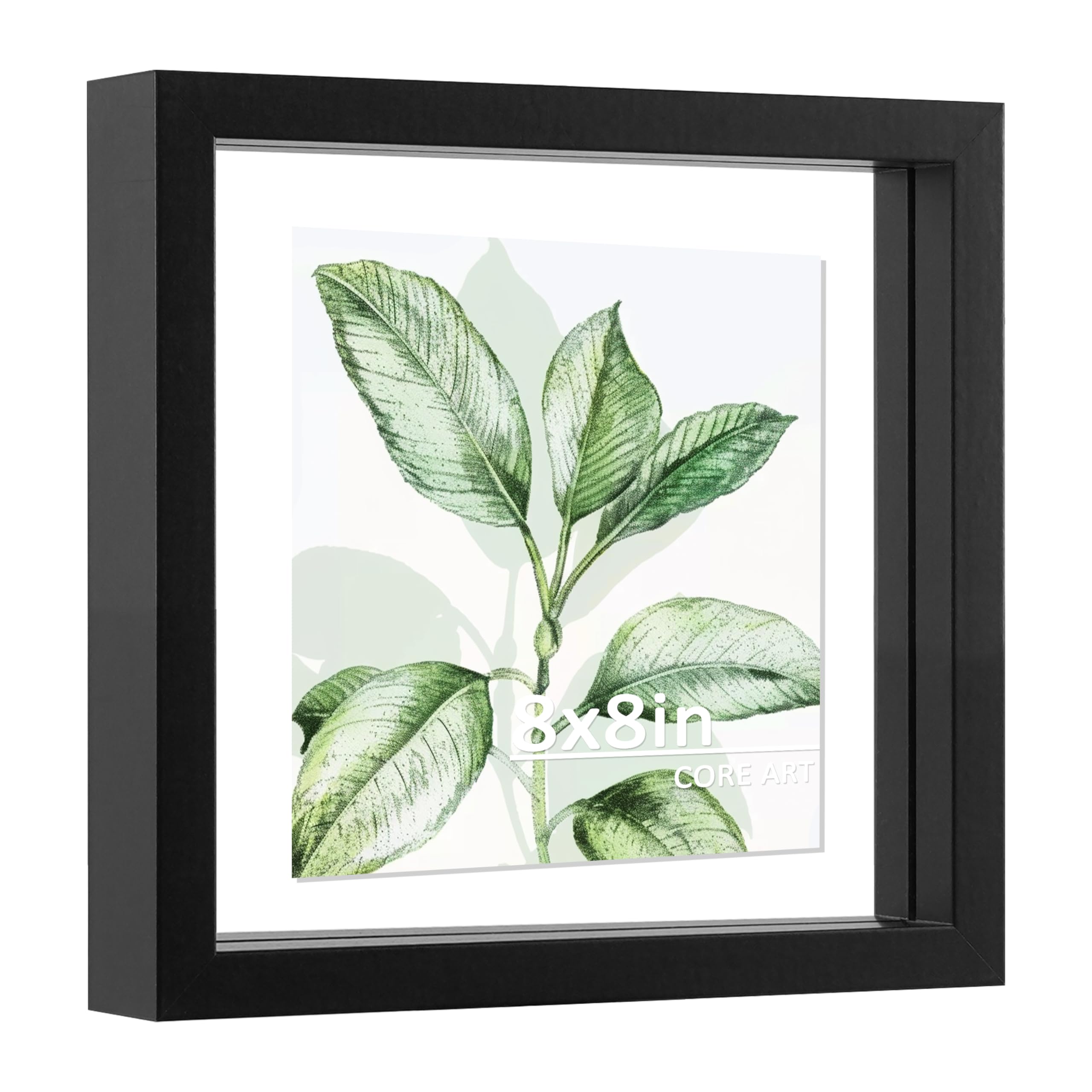 CORE ART 8x8 Floating Picture Frame,Double Plexglass Floating Frame for 6x6,4x4 Pictures,Wall or Tabletop Display,Black