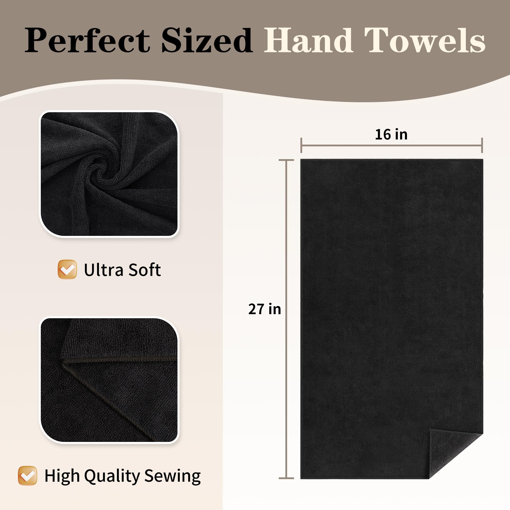FIXSMITH Salon Towels 24 Pack, Black Hand Towels for Bathroom, Quick Dry Gym Towels, Spa Face Towel, Absorbent Microfiber Towels