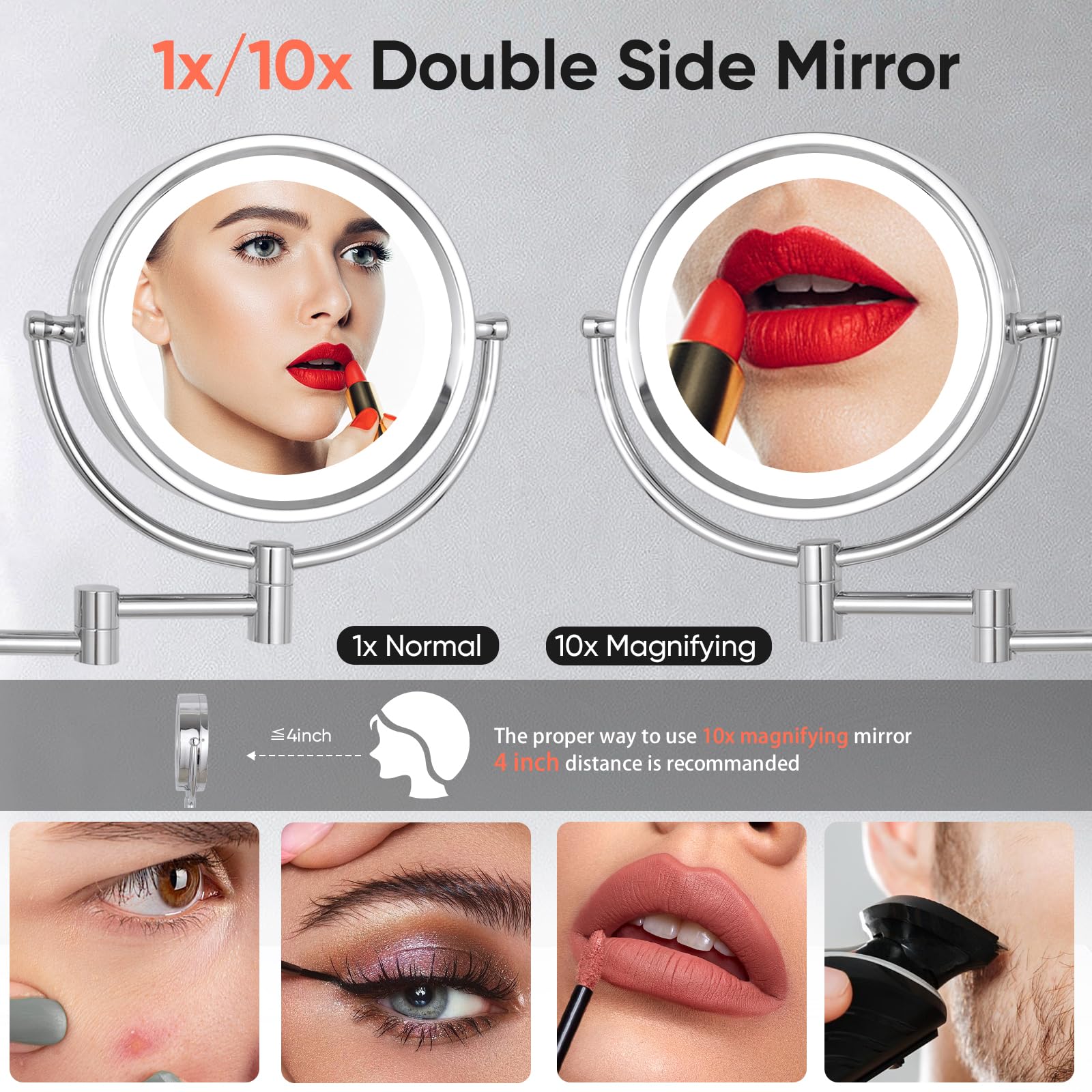 Gurun 8.5 Inch Magnifying Makeup Mirror With 3 Tones Dimmable Led Lights Double Sided Touch Control Rechargeable Vanity Mirror F