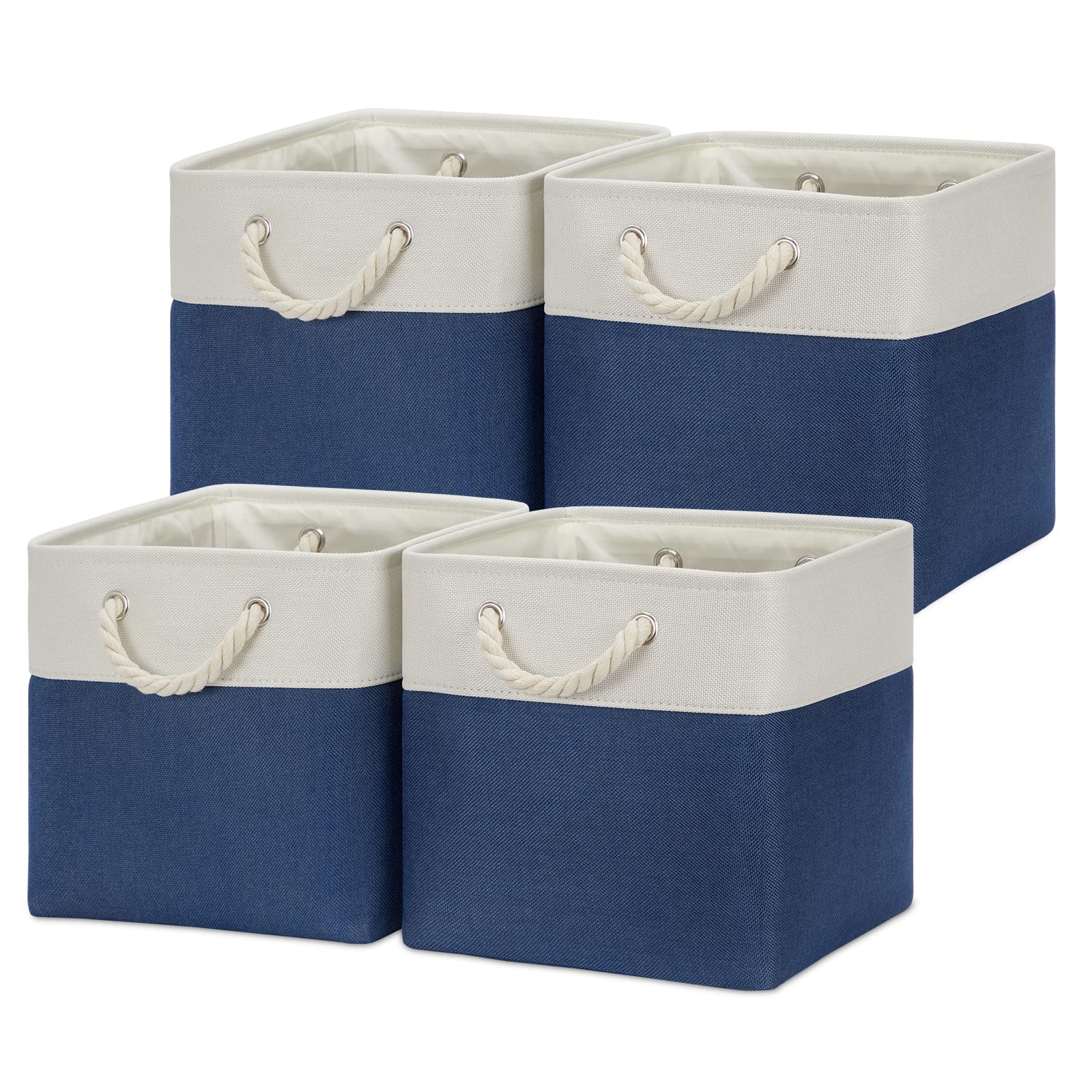Temary Fabric Storage Cubes For Organizing 4Pack Blue Fabric Storage Basket 12 Inch Cube Storage Bins With Handles For Organizin