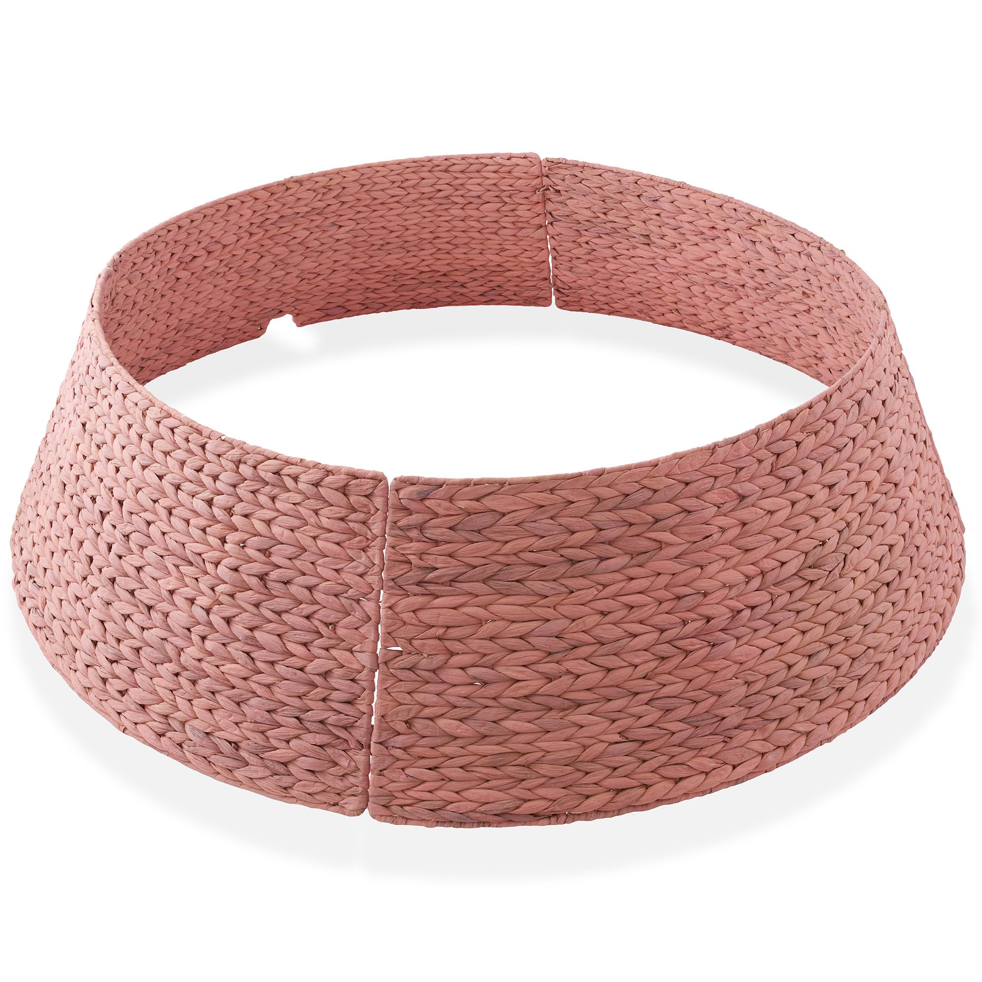Casafield 42-Inch Christmas Tree Collar, Woven Water Hyacinth Tree Base Cover with Cord Cut Out, Pink