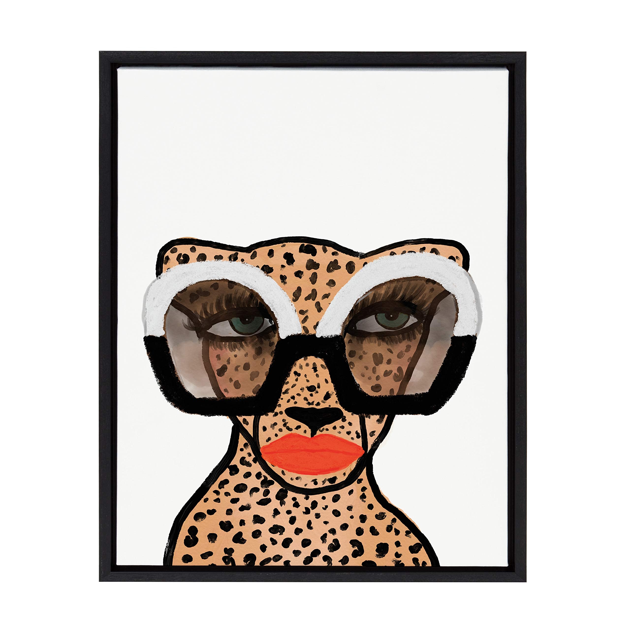 Kate And Laurel Sylvie Cheetah 4 Framed Canvas Wall Art By Kendra Dandy Of Bouffants And Broken Hearts, 18X24 Black, Modern Anim