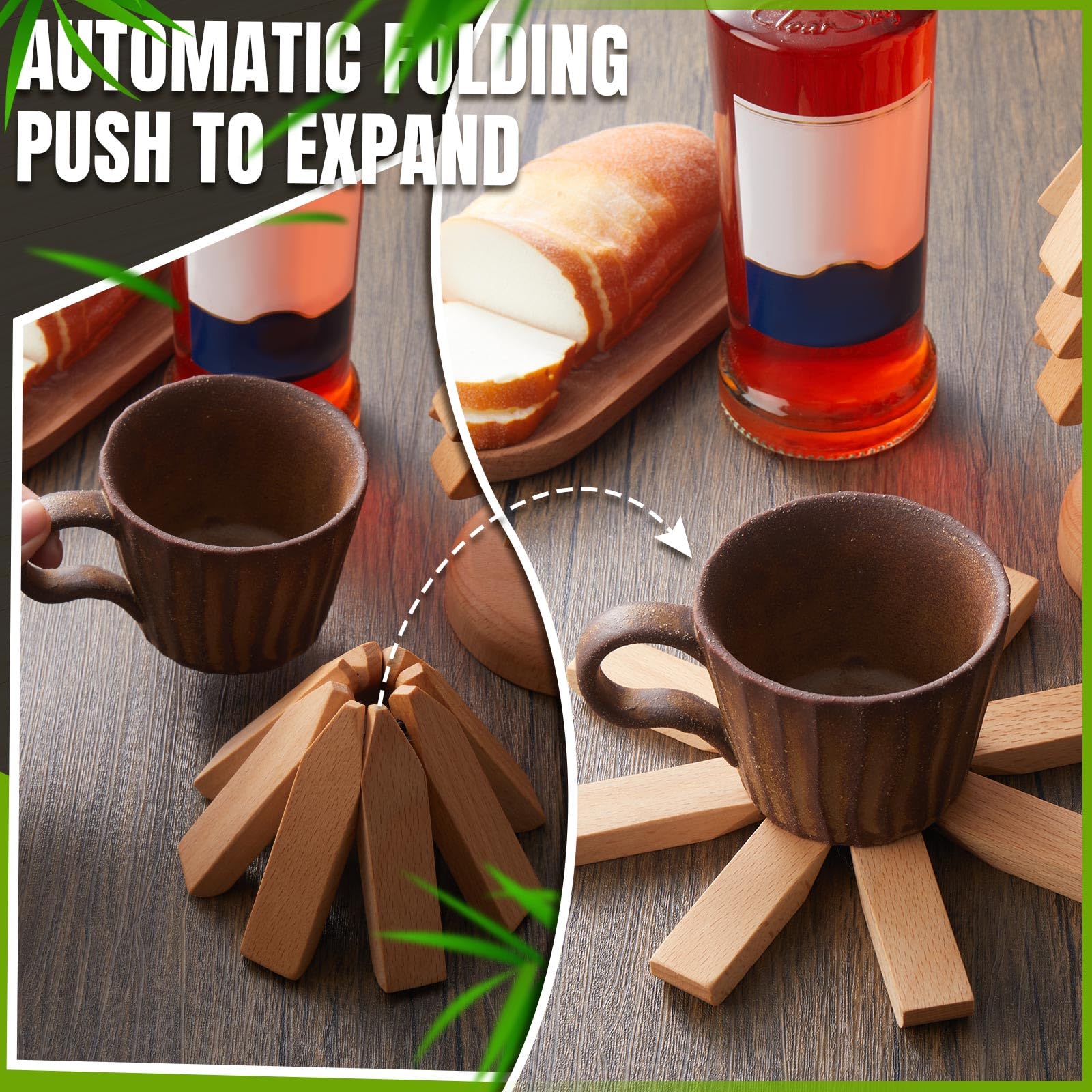 Suzile 2 Set Wooden Trivets For Hot Dishes Tree Shape Trivet Set Wood Table Mat Tree Design Trivet Mats Foldable Heat Resistant
