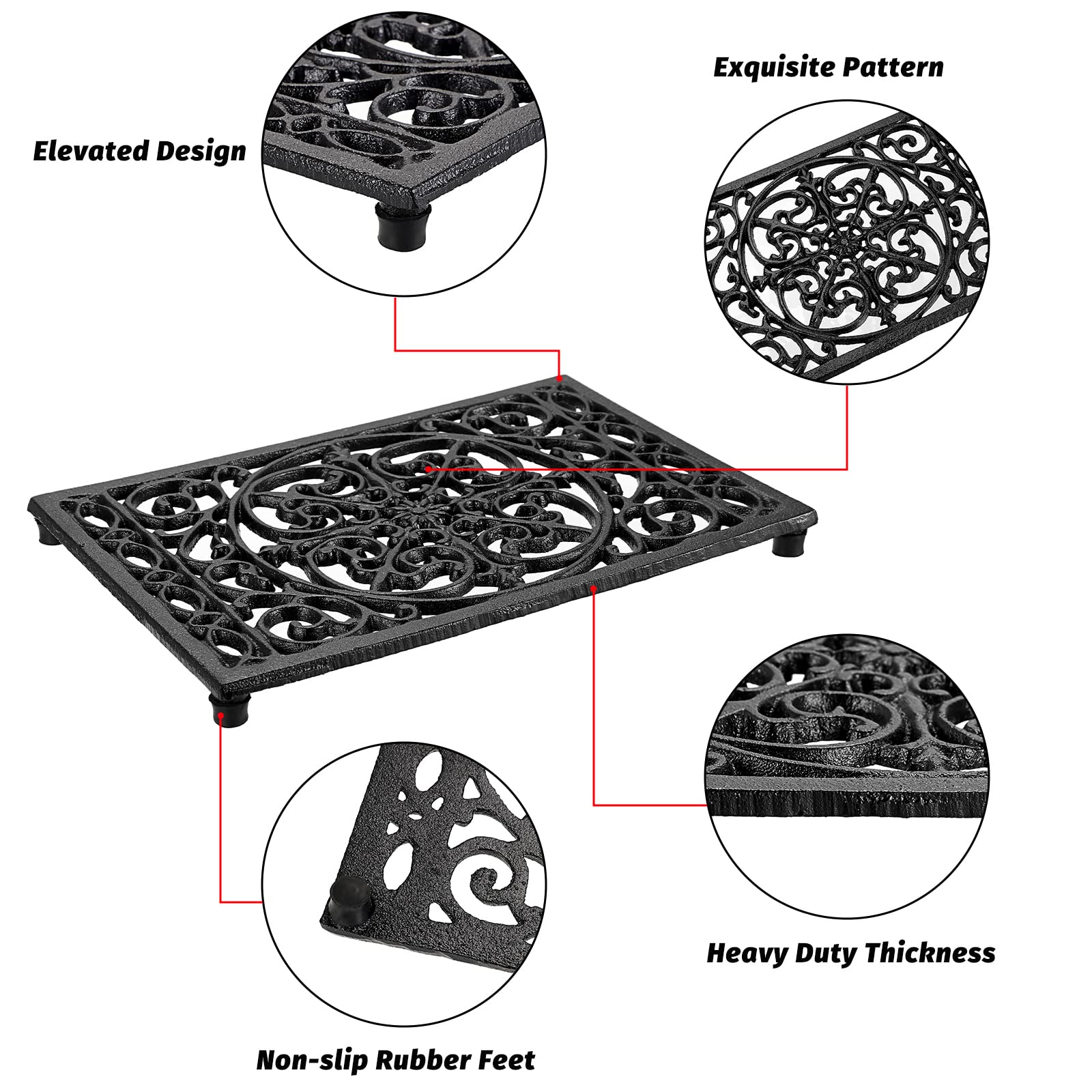 Sumnacon 1Pcs Rectangle Cast Iron Trivet - Heat Resistant Iron Trivet For Hot Dish Pot Pan Plate Teapot, Rustic Cast Iron Hot Di