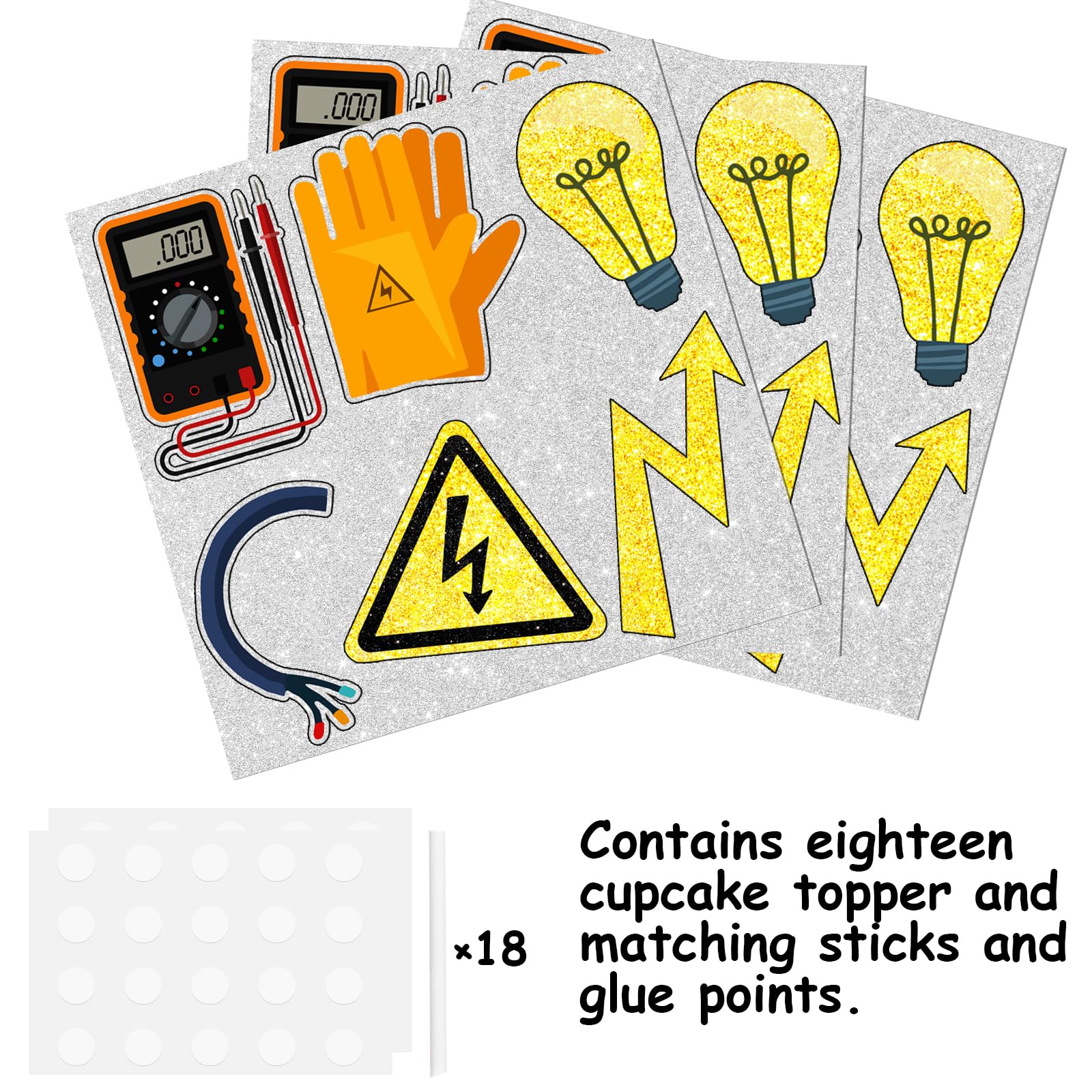 18Pcs Gold Glitter Tools Dessert Cupcake Topper Power Electrician Lineman Theme Decor Supplies Boy Man Happy Birthday Party Deco