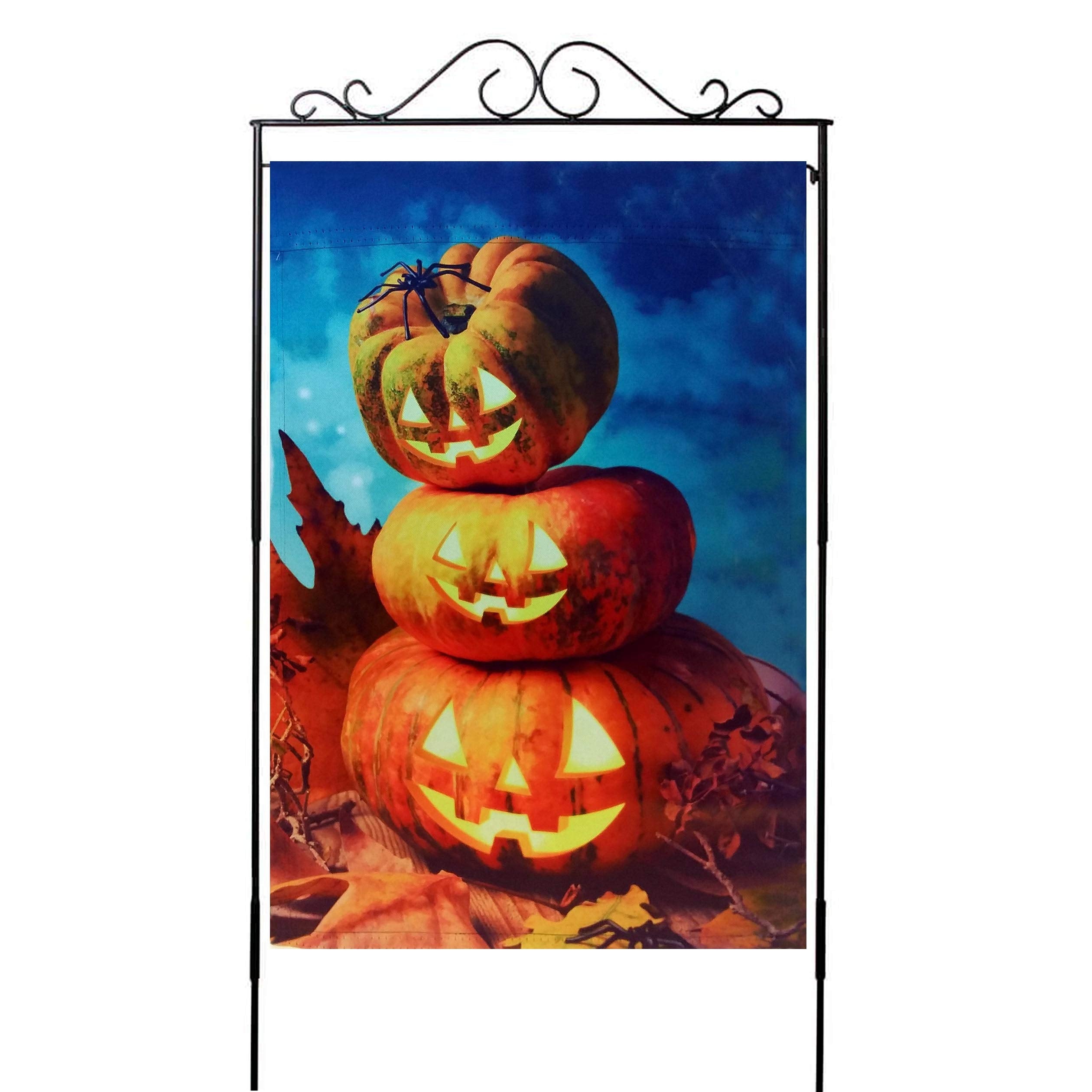 Halloween Jack-O-Lanterns Fall House Flag - 12'' X 18'', Double Sided, Carved Pumpkins, Garden Flag, Fall Decorations, Rustic, A